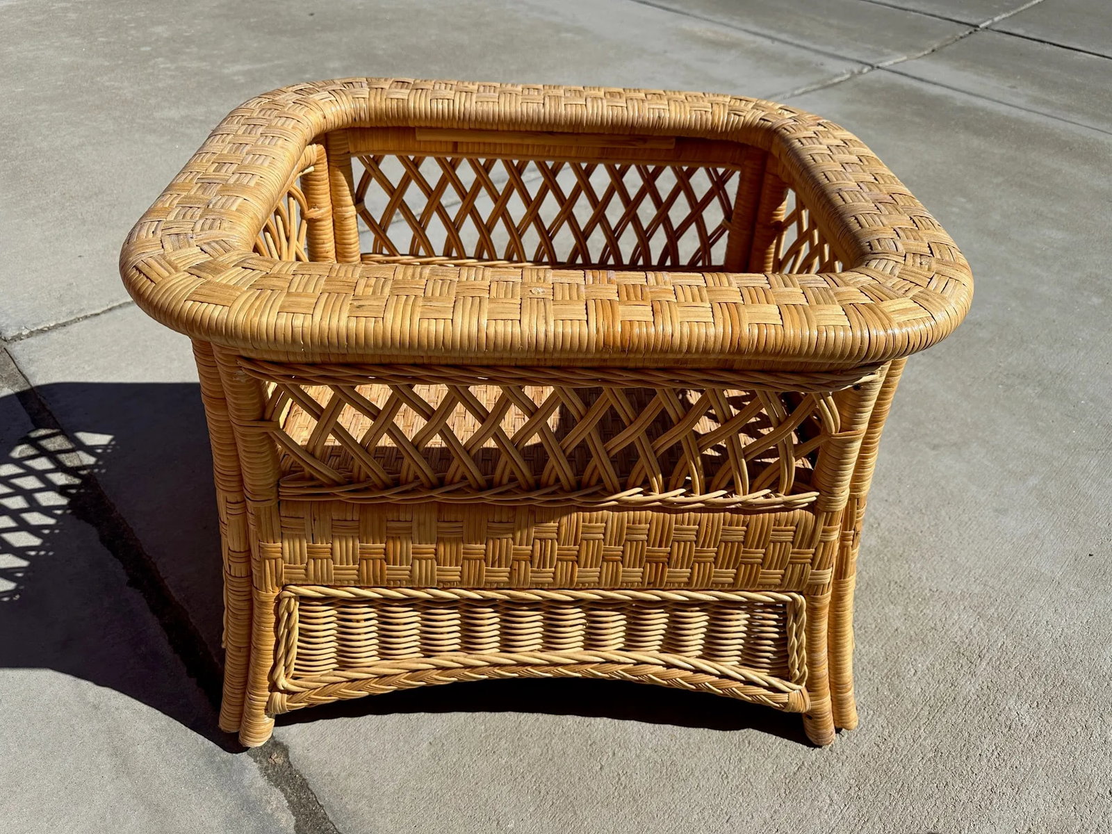 Vintage Woven Rattan Glass Top End Table - 5