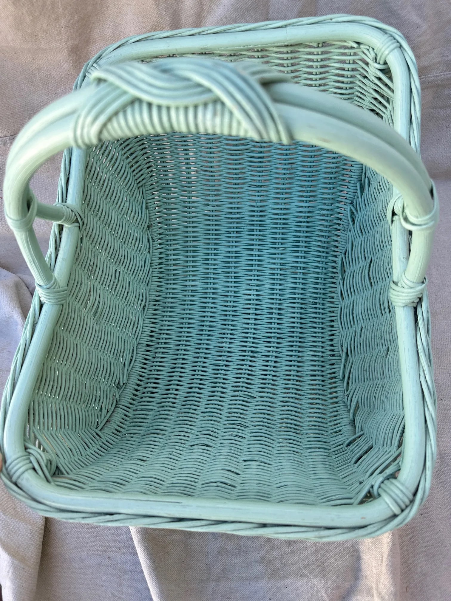 Vintage Mint Green Wicker Basket - 2