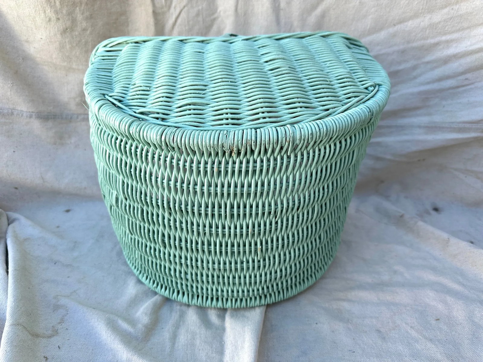 Vintage Mint Green Wicker Basket - 3