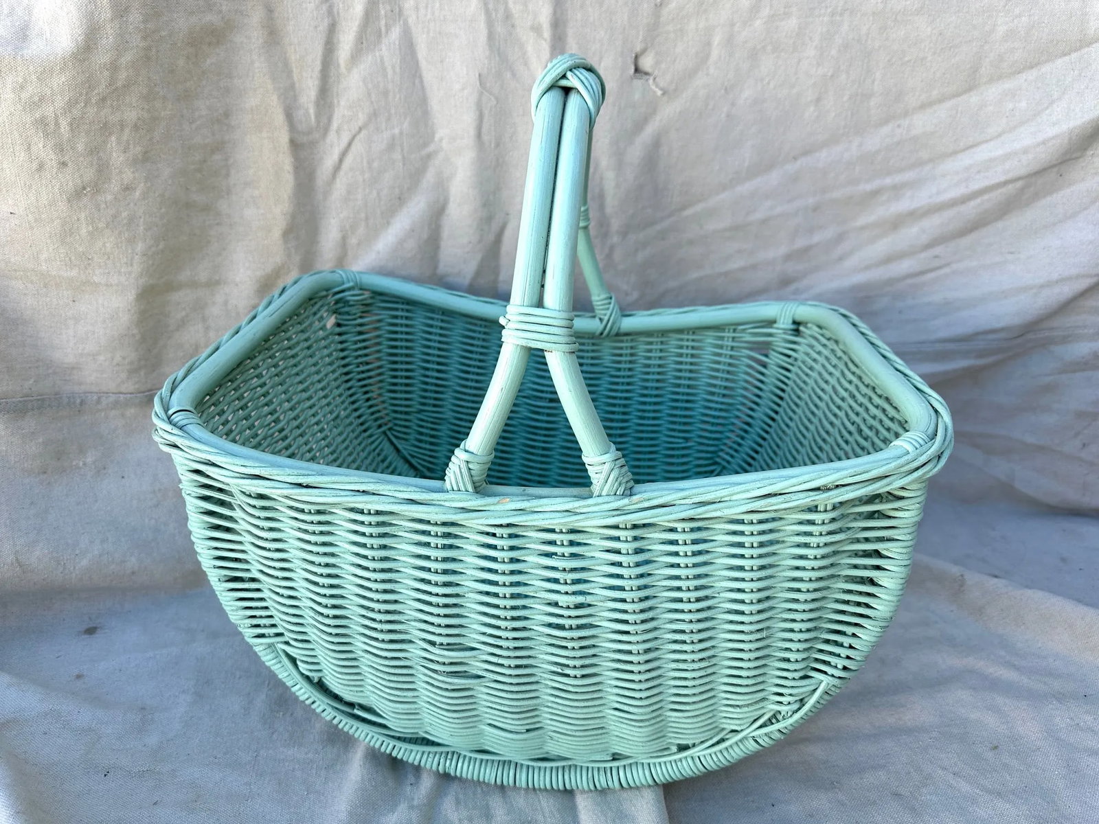 Vintage Mint Green Wicker Basket - 4