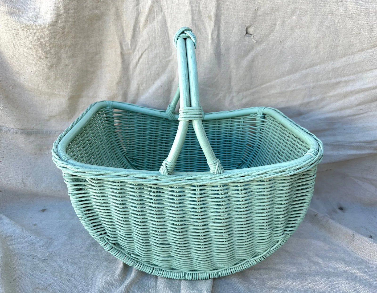 Vintage Mint Green Wicker Basket - 6