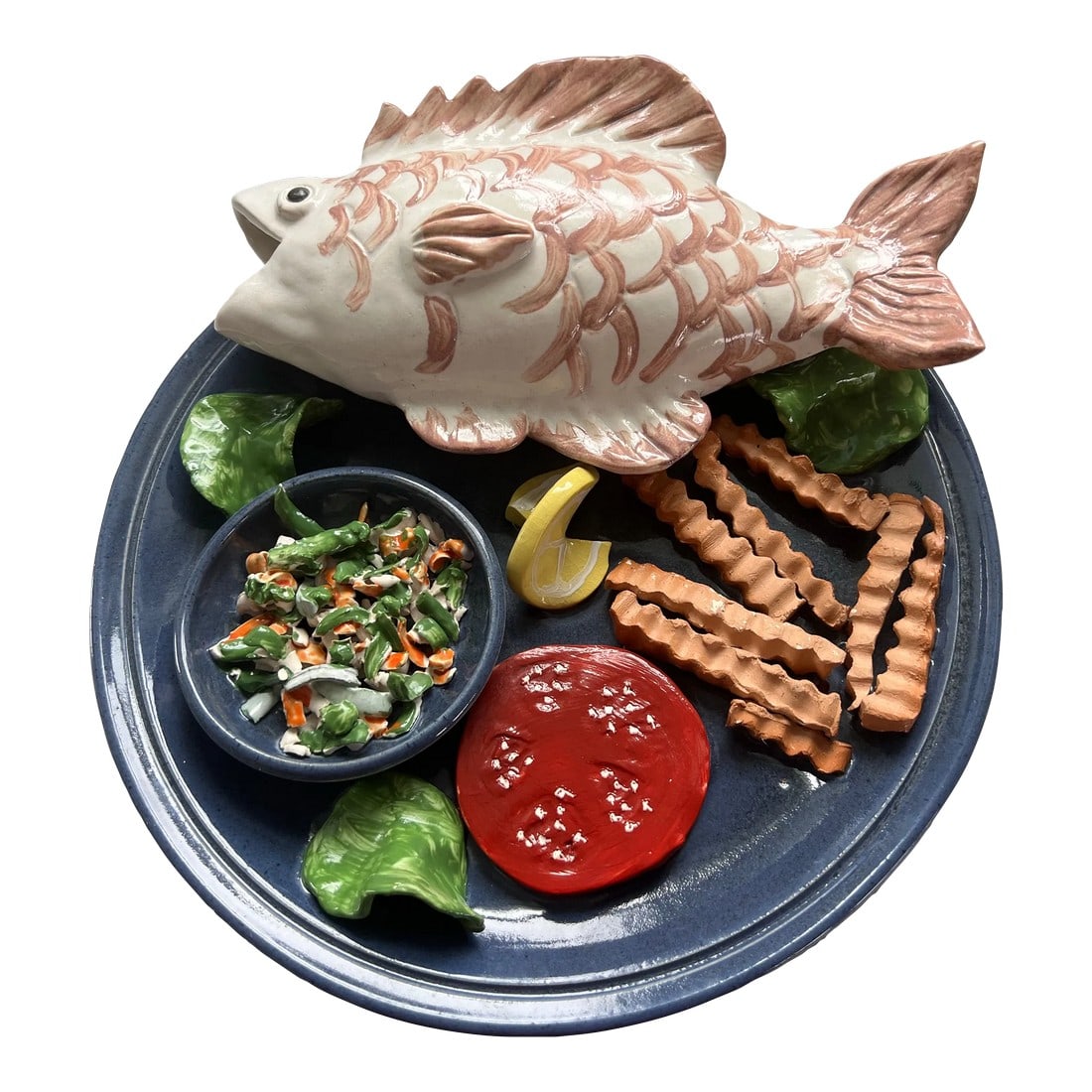 Palissy Majolica Style Wall Plate Fish Dinner Studio Pottery: This beautiful wall plate features a stunning fish design in vibrant colors. It is a must-have for collectors of ceramic pieces. The plate showcases intricate details and is signed by the renowned