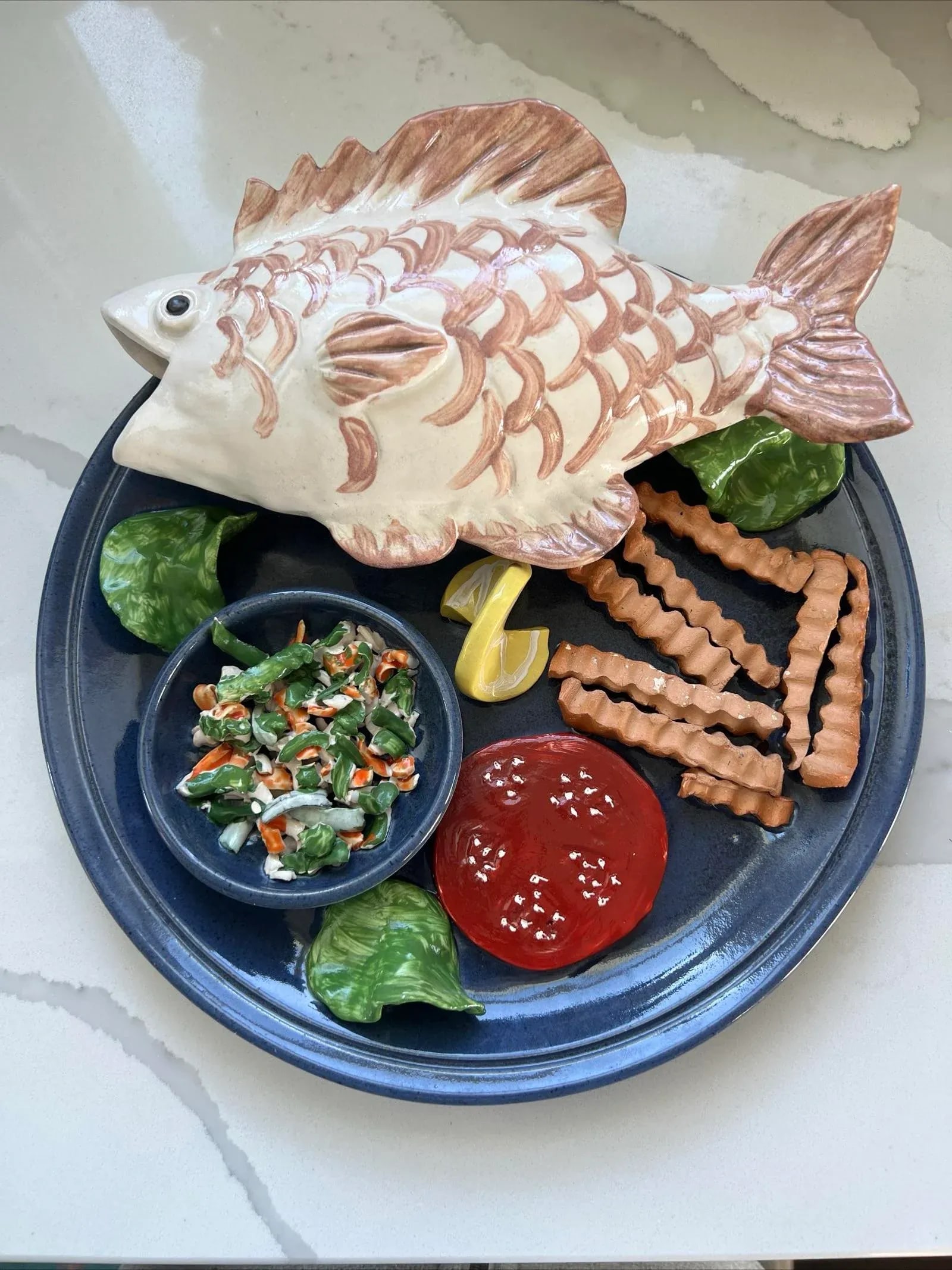 Palissy Majolica Style Wall Plate Fish Dinner Studio Pottery - 7