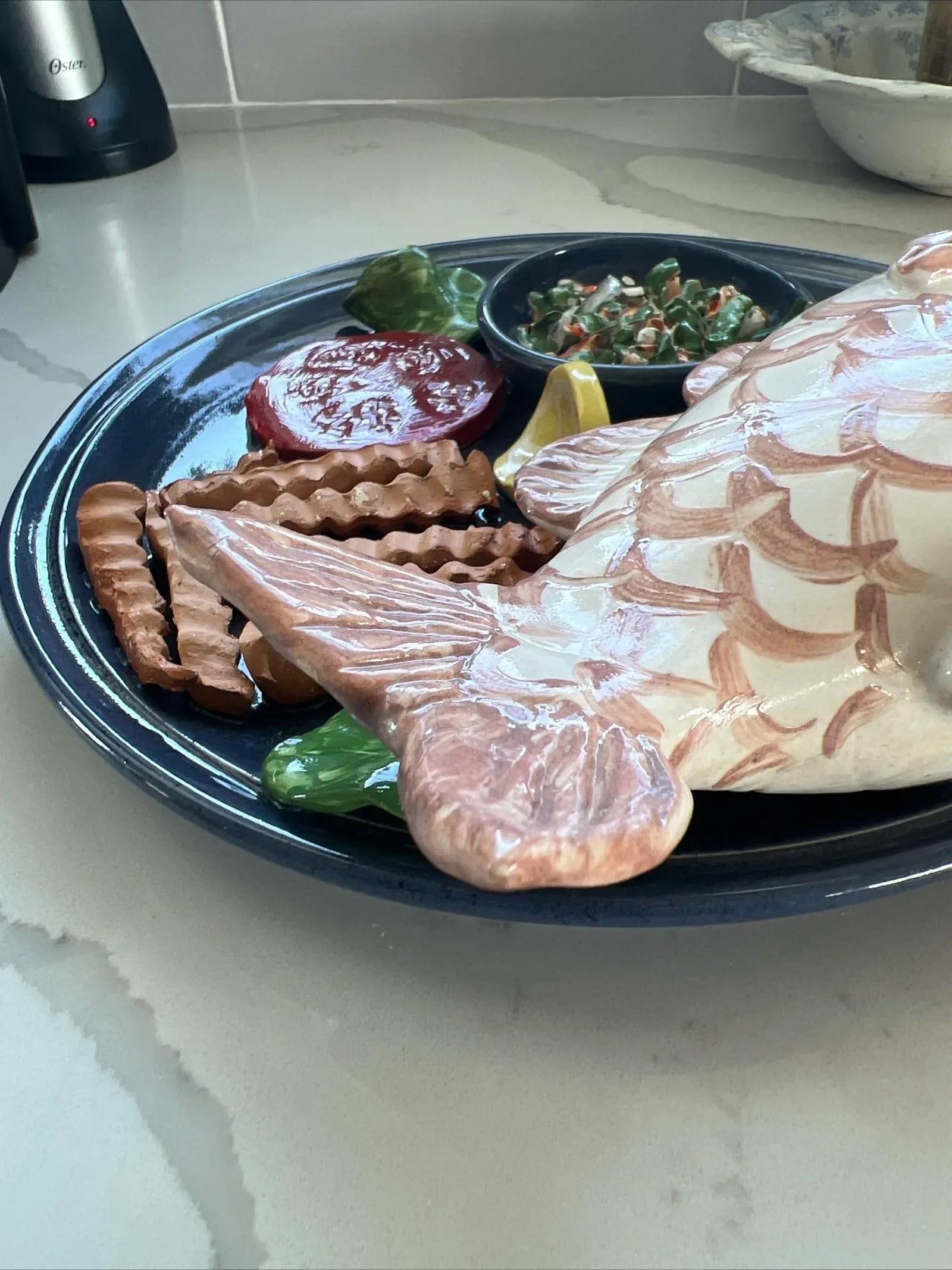 Palissy Majolica Style Wall Plate Fish Dinner Studio Pottery - 8