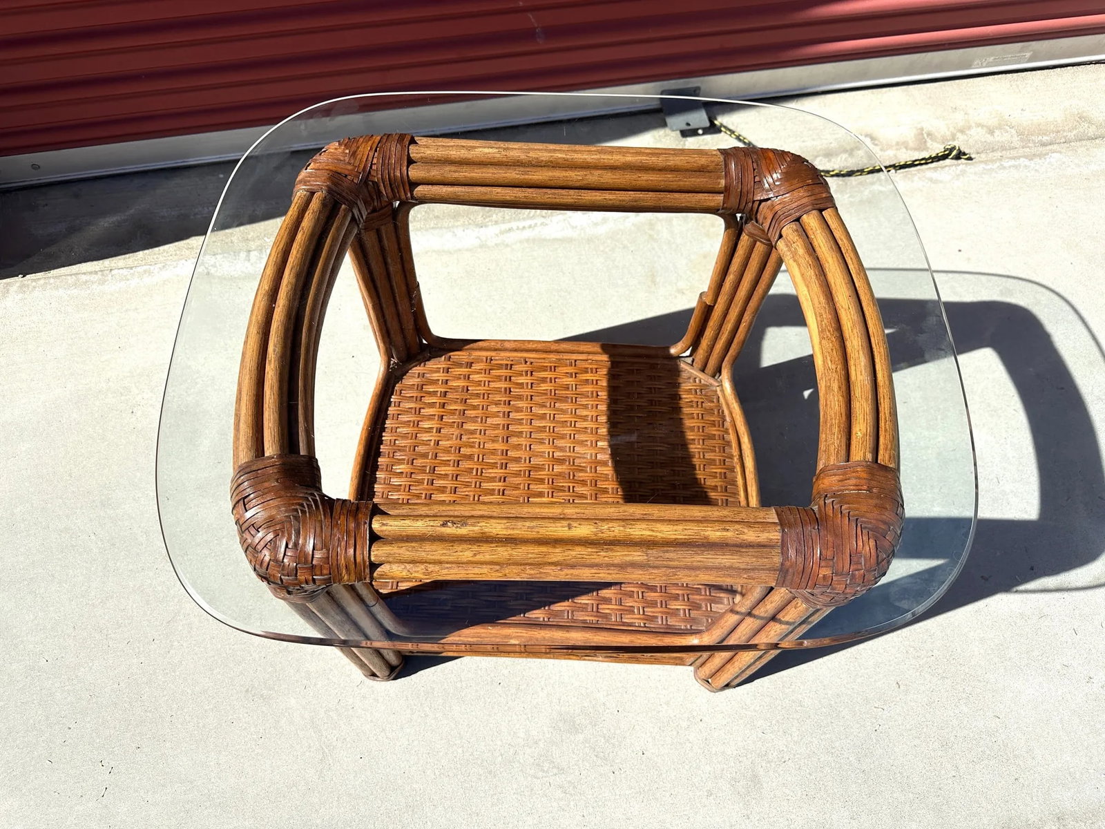 Bent Bamboo/Rattan Glass Top Side Table - 3