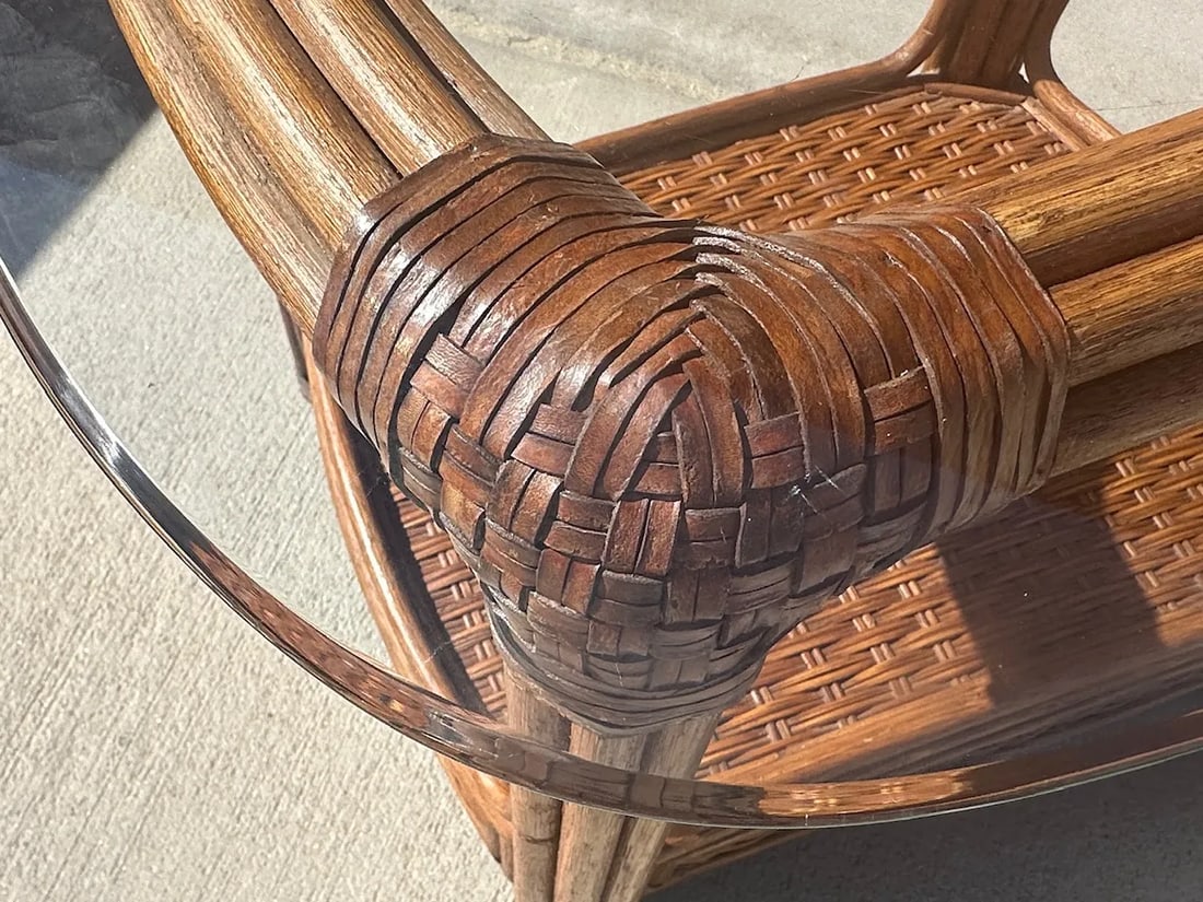 Bent Bamboo/Rattan Glass Top Side Table - 5