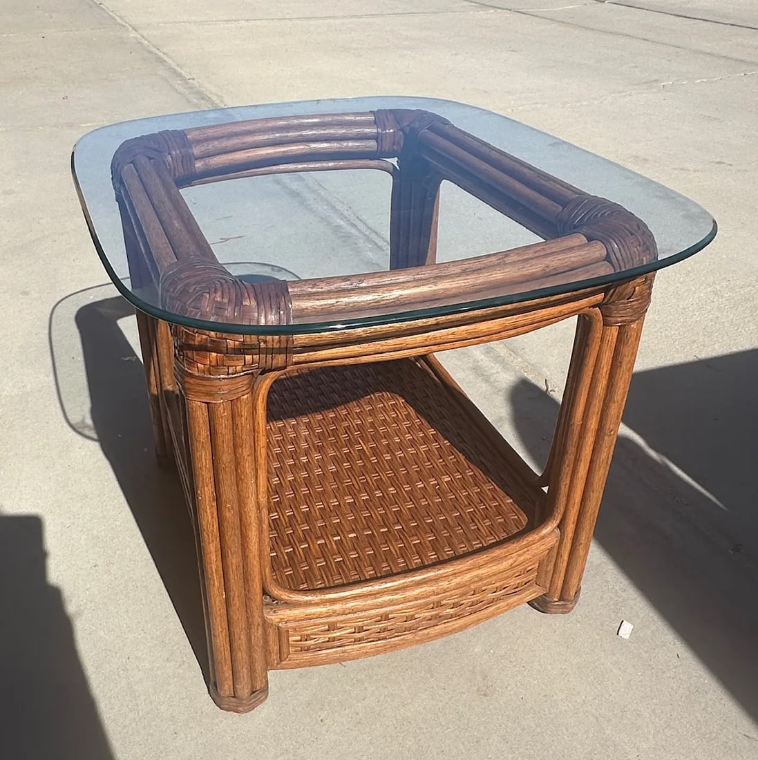 Bent Bamboo/Rattan Glass Top Side Table - 6