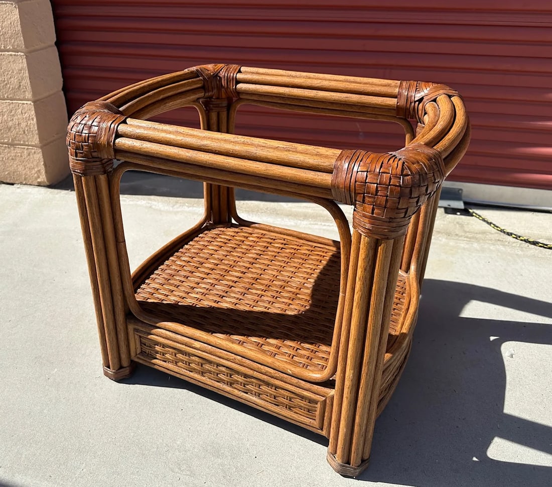 Bent Bamboo/Rattan Glass Top Side Table - 7