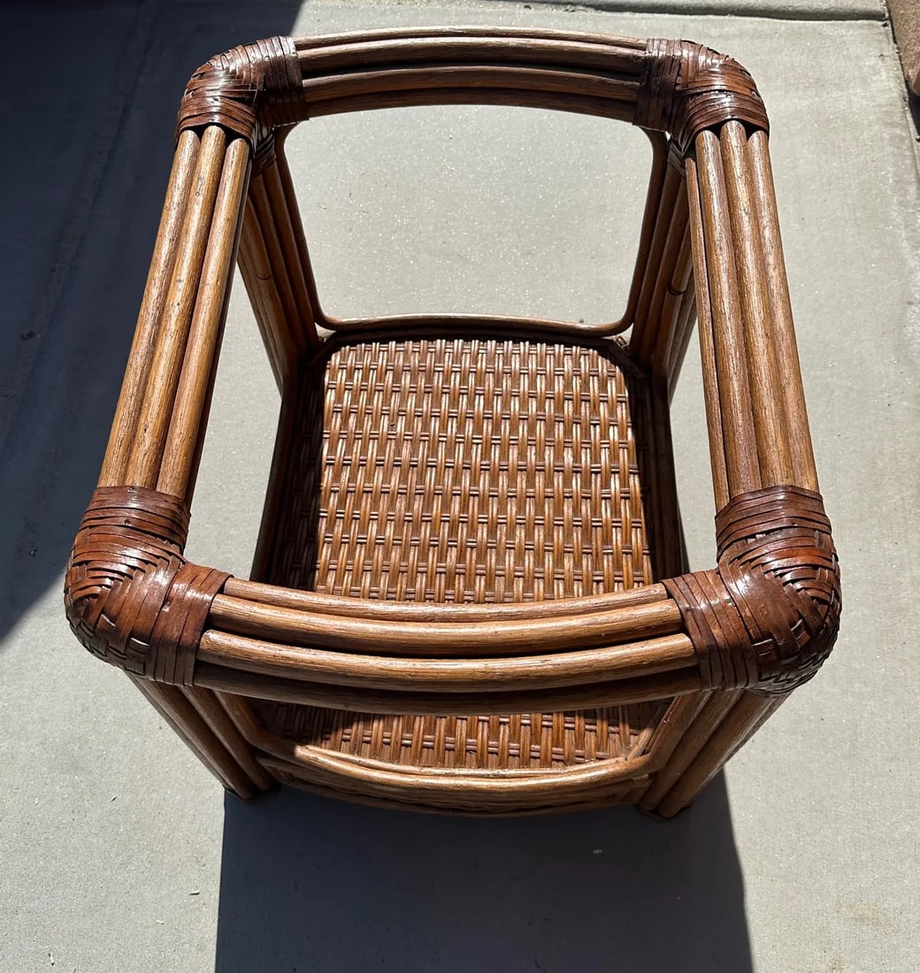 Bent Bamboo/Rattan Glass Top Side Table - 9