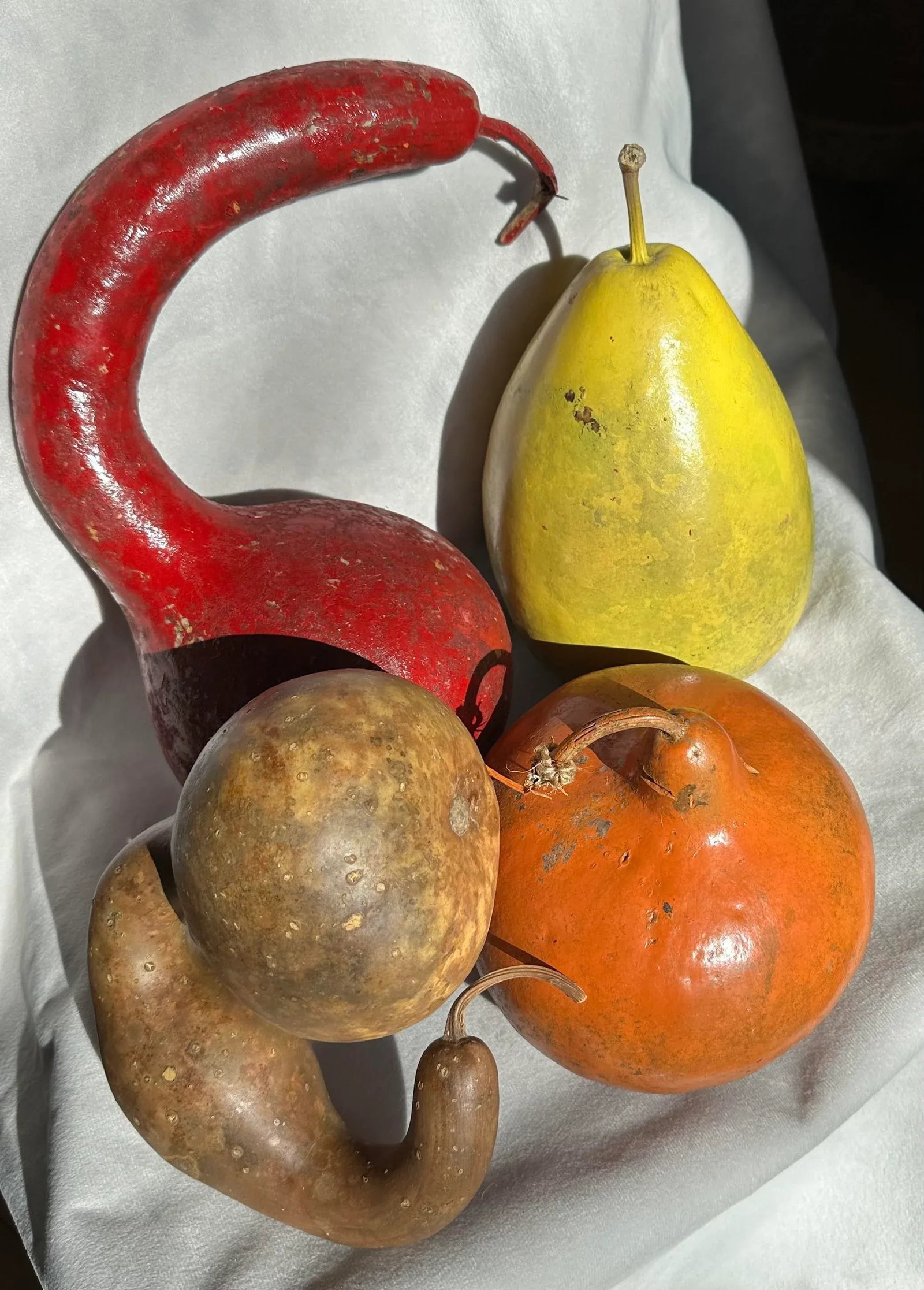 Vintage Painted and Natural Hollow Large Gourds - Set of 4 - 11