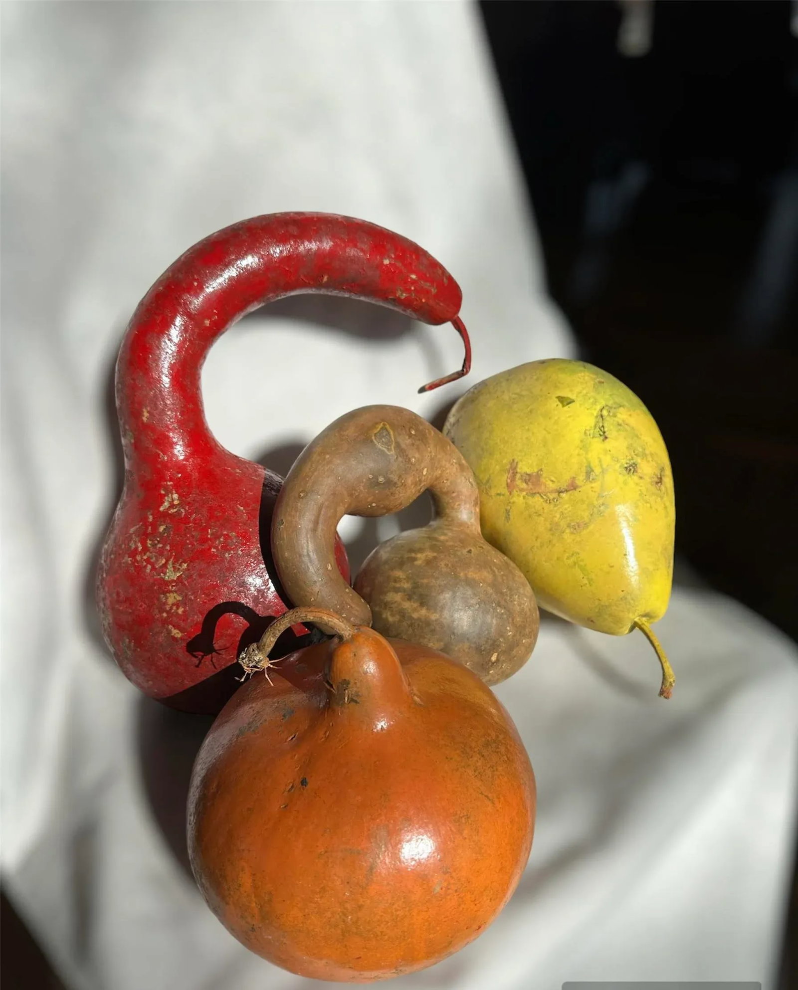 Vintage Painted and Natural Hollow Large Gourds - Set of 4 - 4