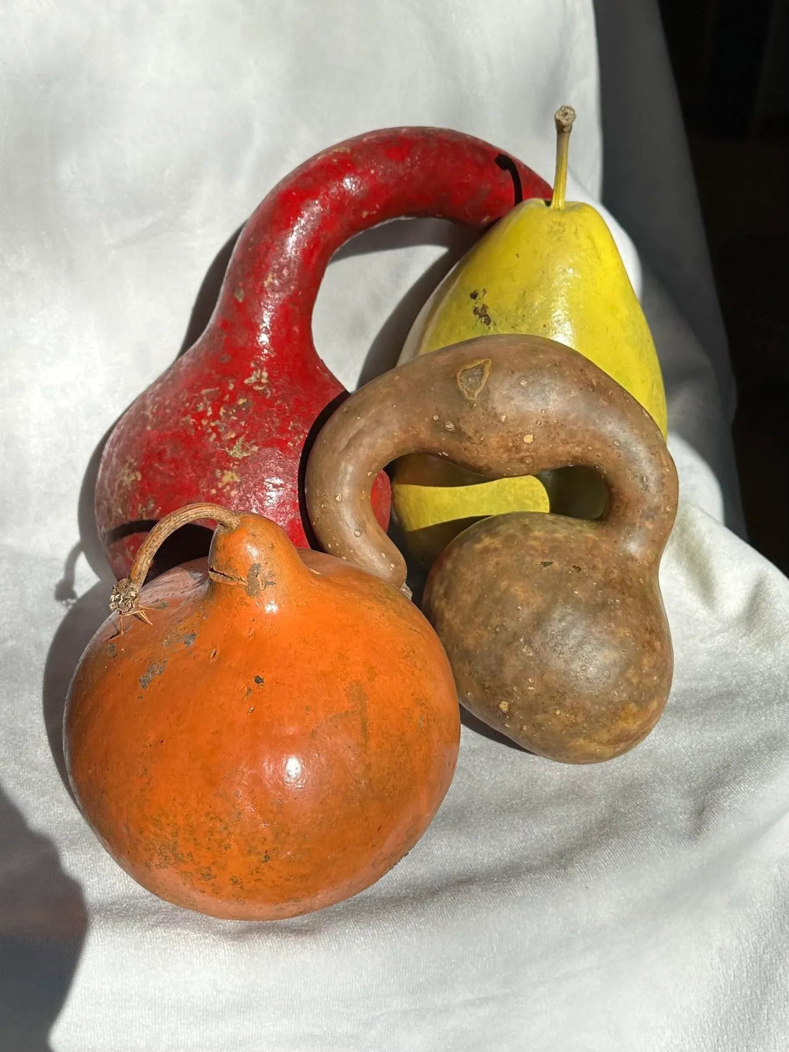 Vintage Painted and Natural Hollow Large Gourds - Set of 4 - 9