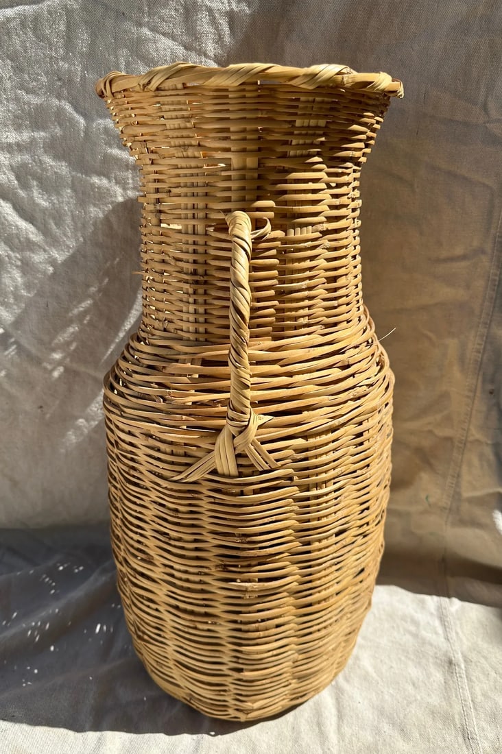 Vintage Split Bamboo/Rattan Floor Vase - 2