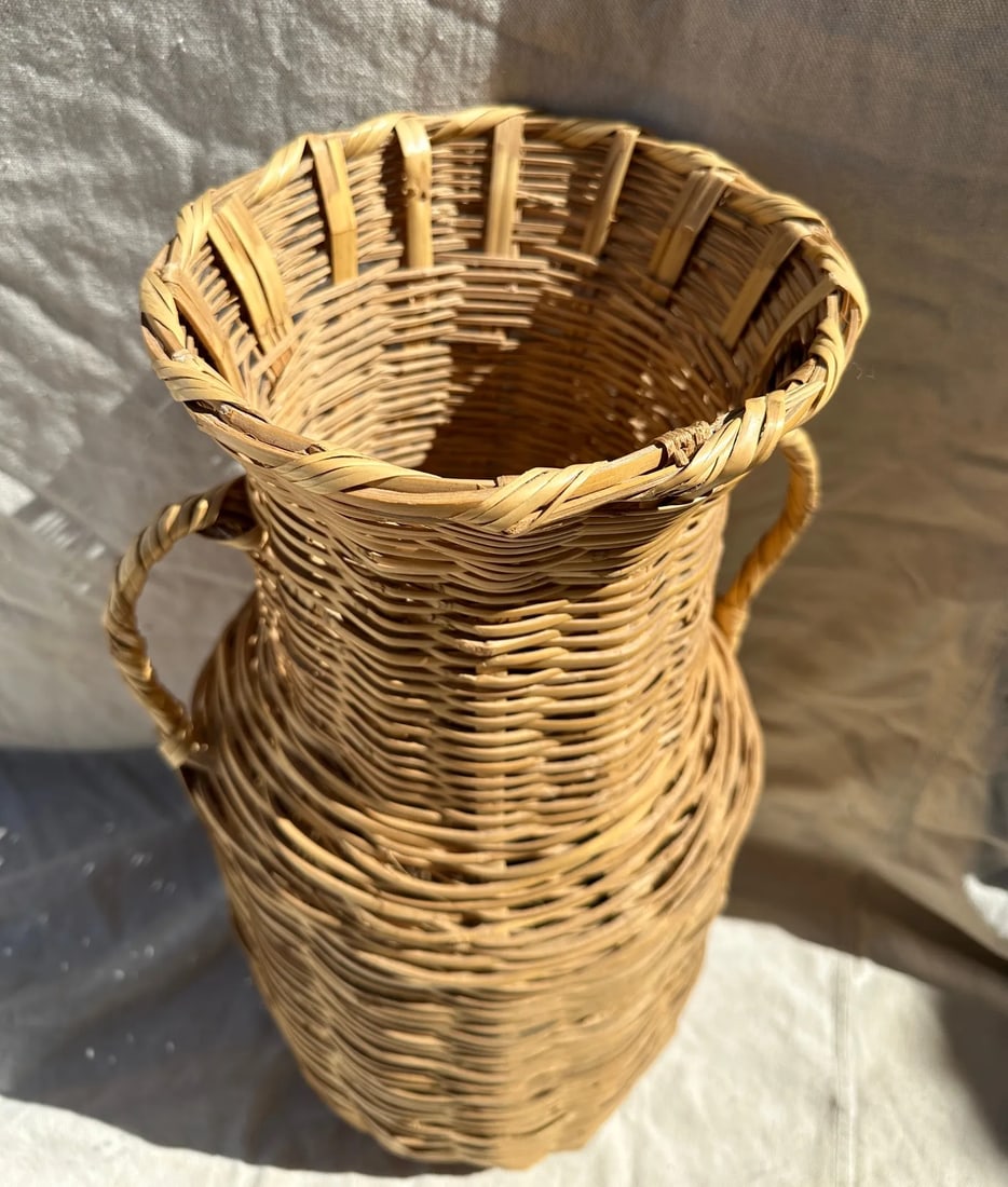 Vintage Split Bamboo/Rattan Floor Vase - 3