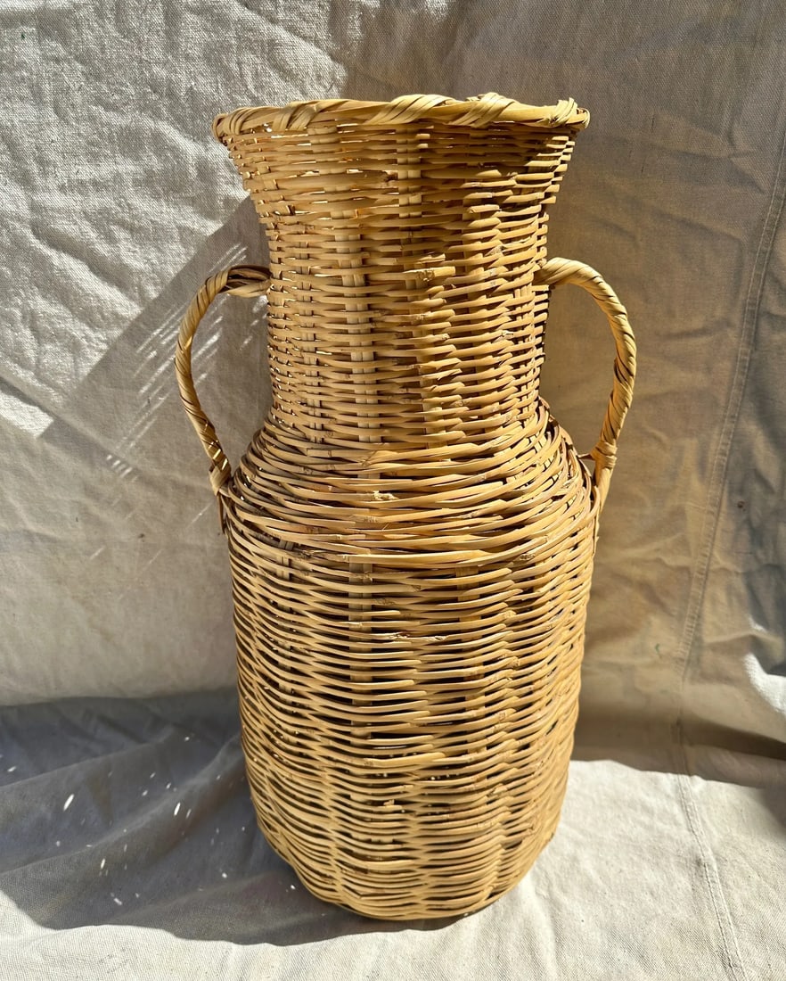 Vintage Split Bamboo/Rattan Floor Vase - 5