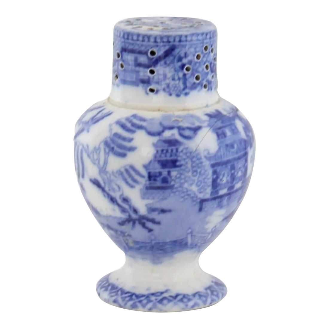 English Victorian Pearlware Willow Pepper Pot (1 of 3)