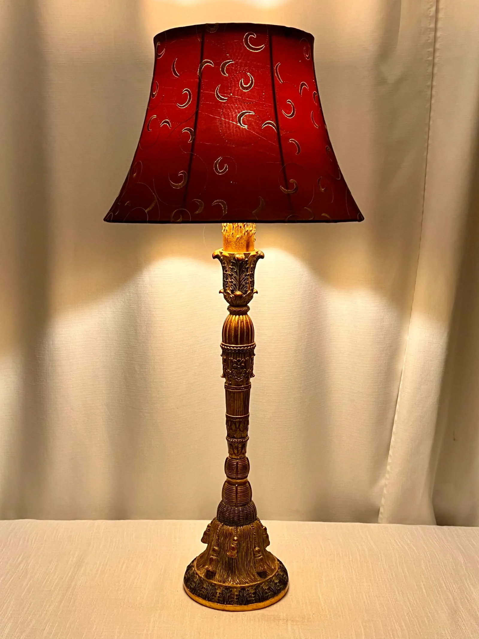Vintage Regency Gilt Tassel Candlestick Table Lamp - 2