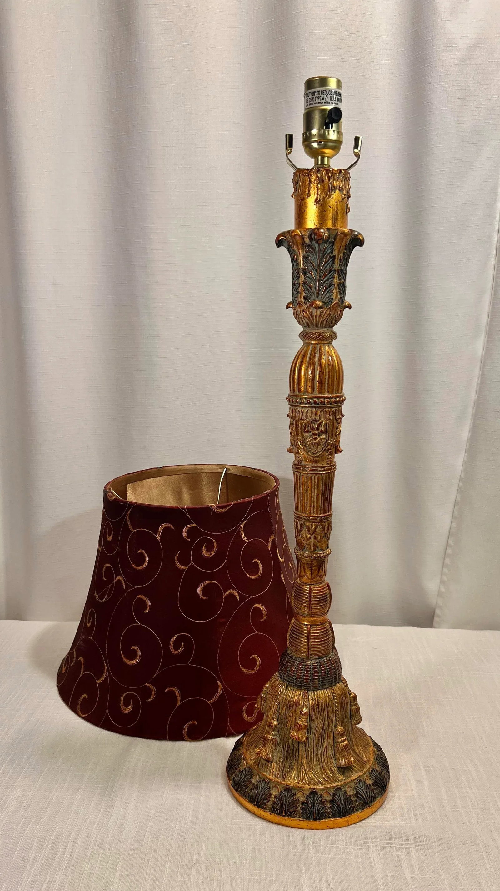 Vintage Regency Gilt Tassel Candlestick Table Lamp - 3