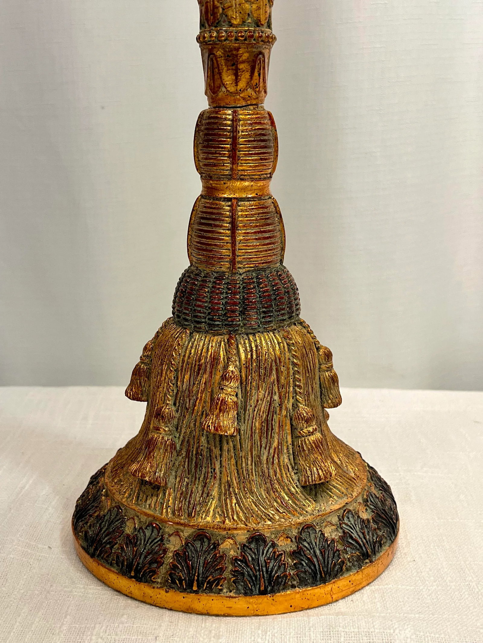 Vintage Regency Gilt Tassel Candlestick Table Lamp - 4