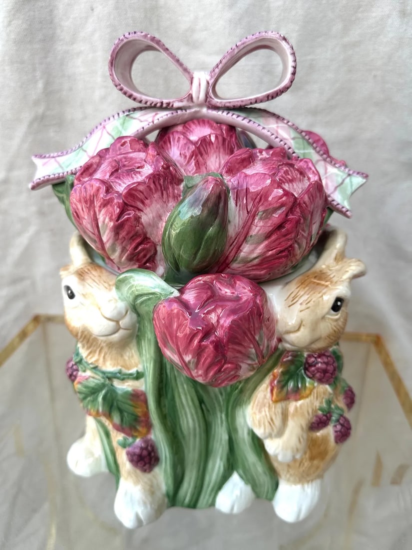 Fitz & Floyd Blackberry Rabbit Cookie Jar - 2