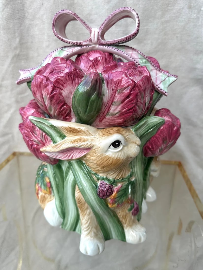 Fitz & Floyd Blackberry Rabbit Cookie Jar - 9