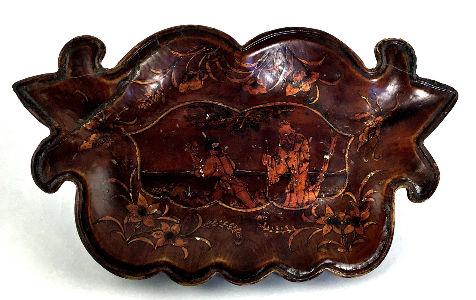 1900s Chinese Wood Platter Tray With Gold Painting - 13