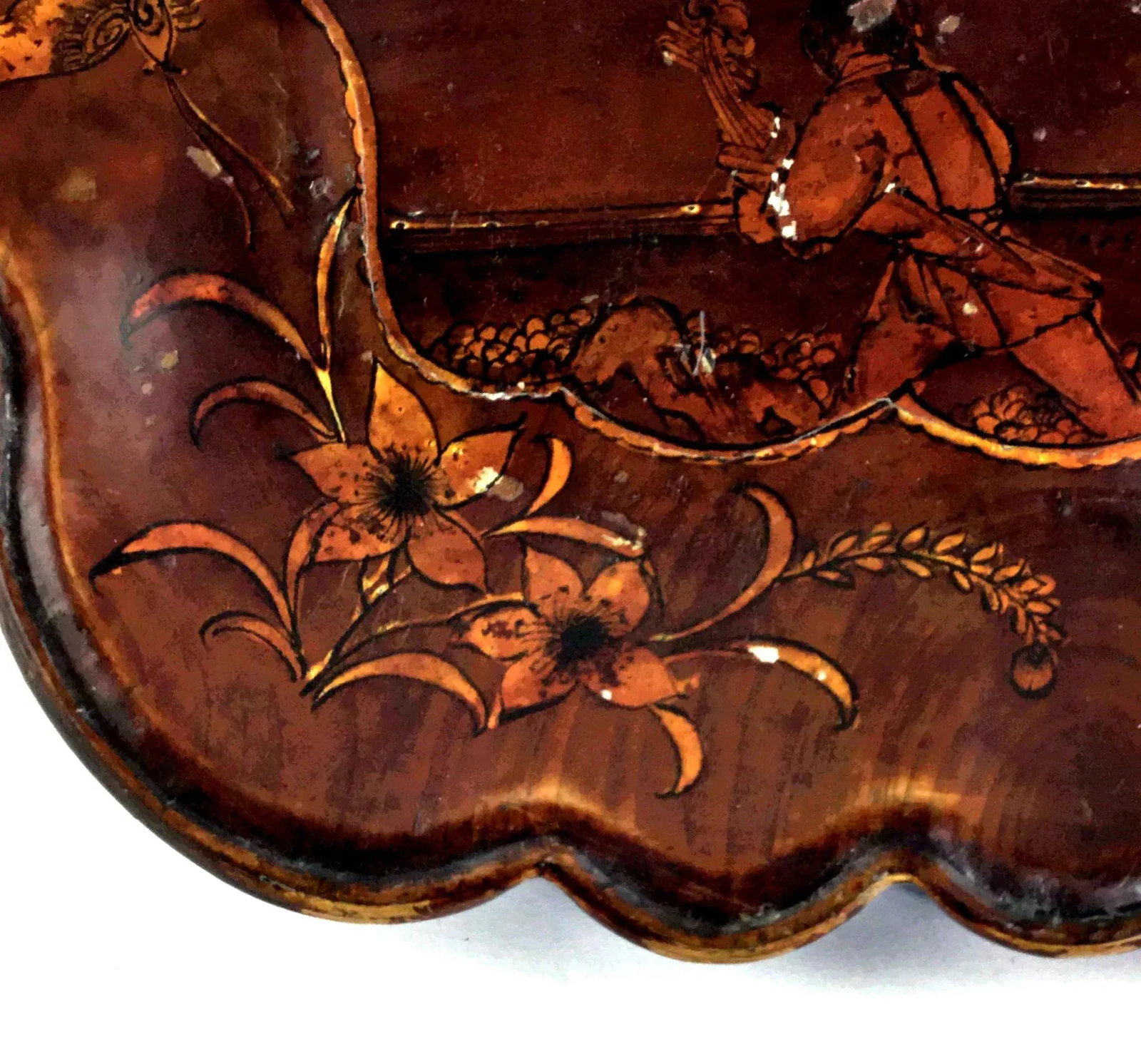 1900s Chinese Wood Platter Tray With Gold Painting - 3