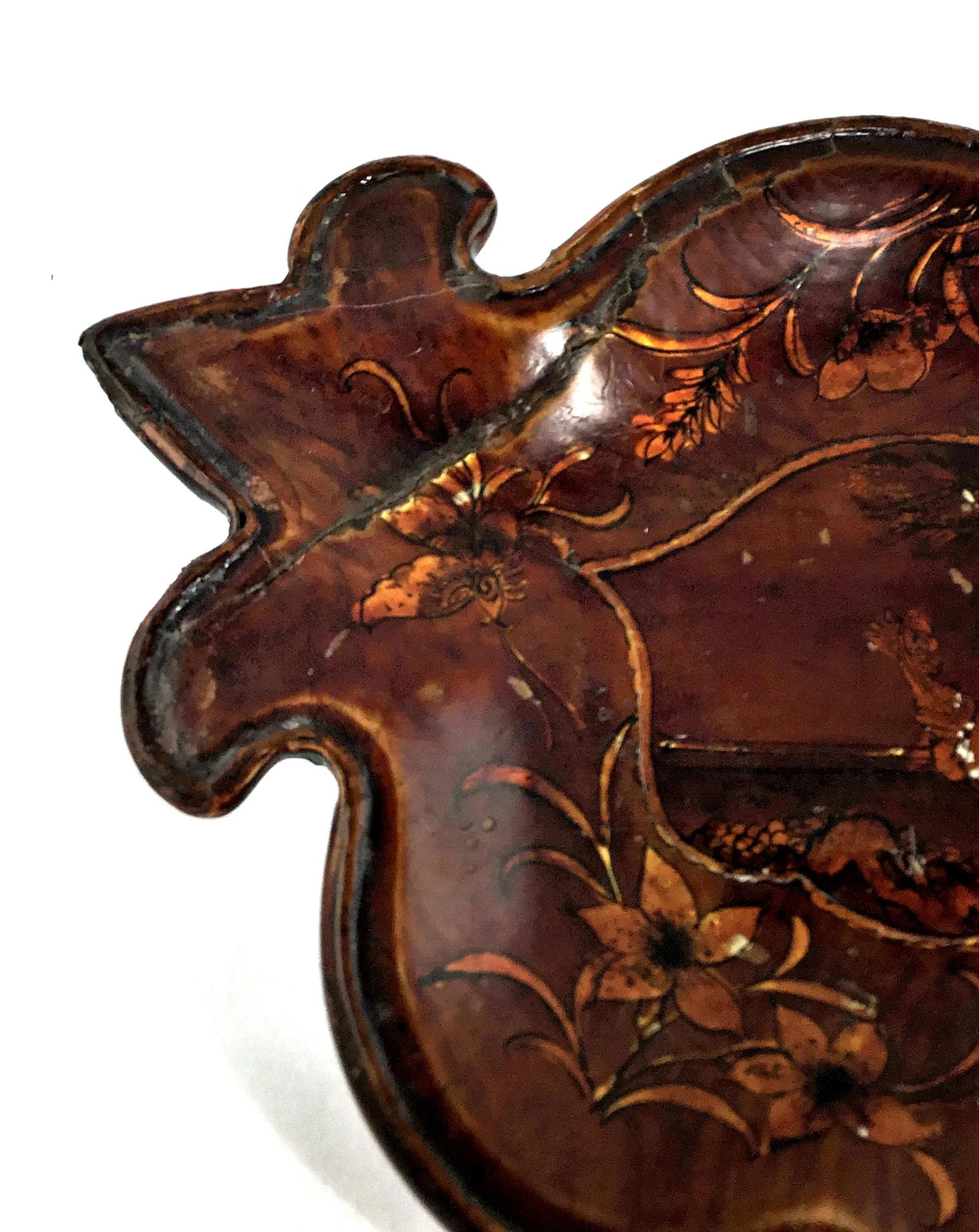 1900s Chinese Wood Platter Tray With Gold Painting - 5