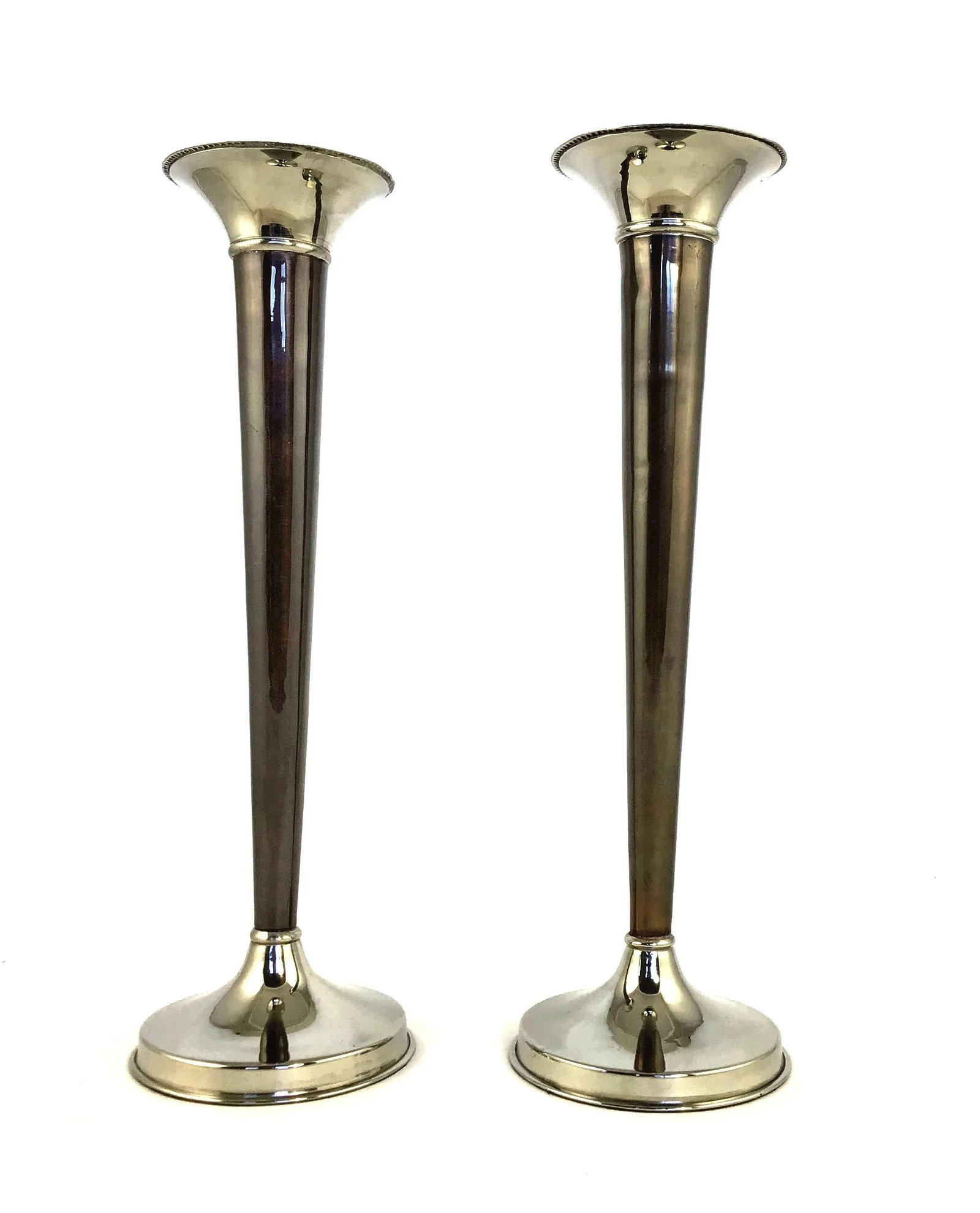1960s Tall Silver & Bronze Art Deco Candle Holders - a Pair - 12