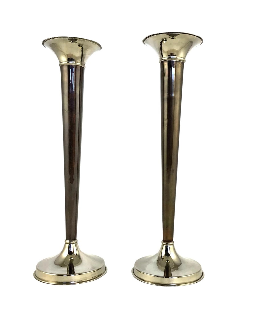 1960s Tall Silver & Bronze Art Deco Candle Holders - a Pair: A stunning pair of extra tall, yet well balanced silver and bronze candle holders. These are really beautiful. The silver is not marked anywhere that I can see but it polished up exactly like pure