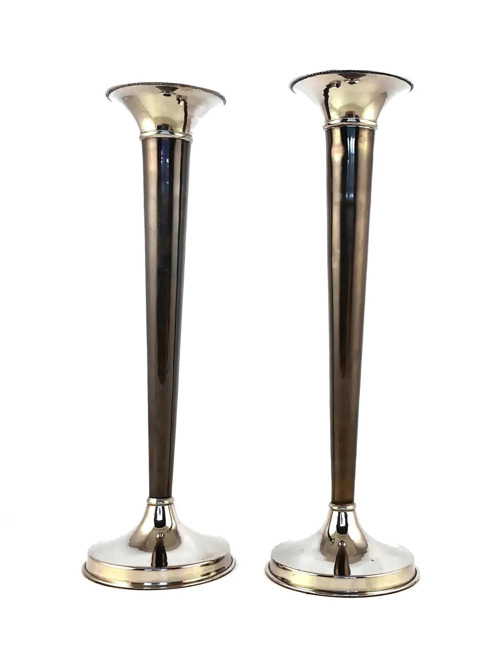 1960s Tall Silver & Bronze Art Deco Candle Holders - a Pair - 2