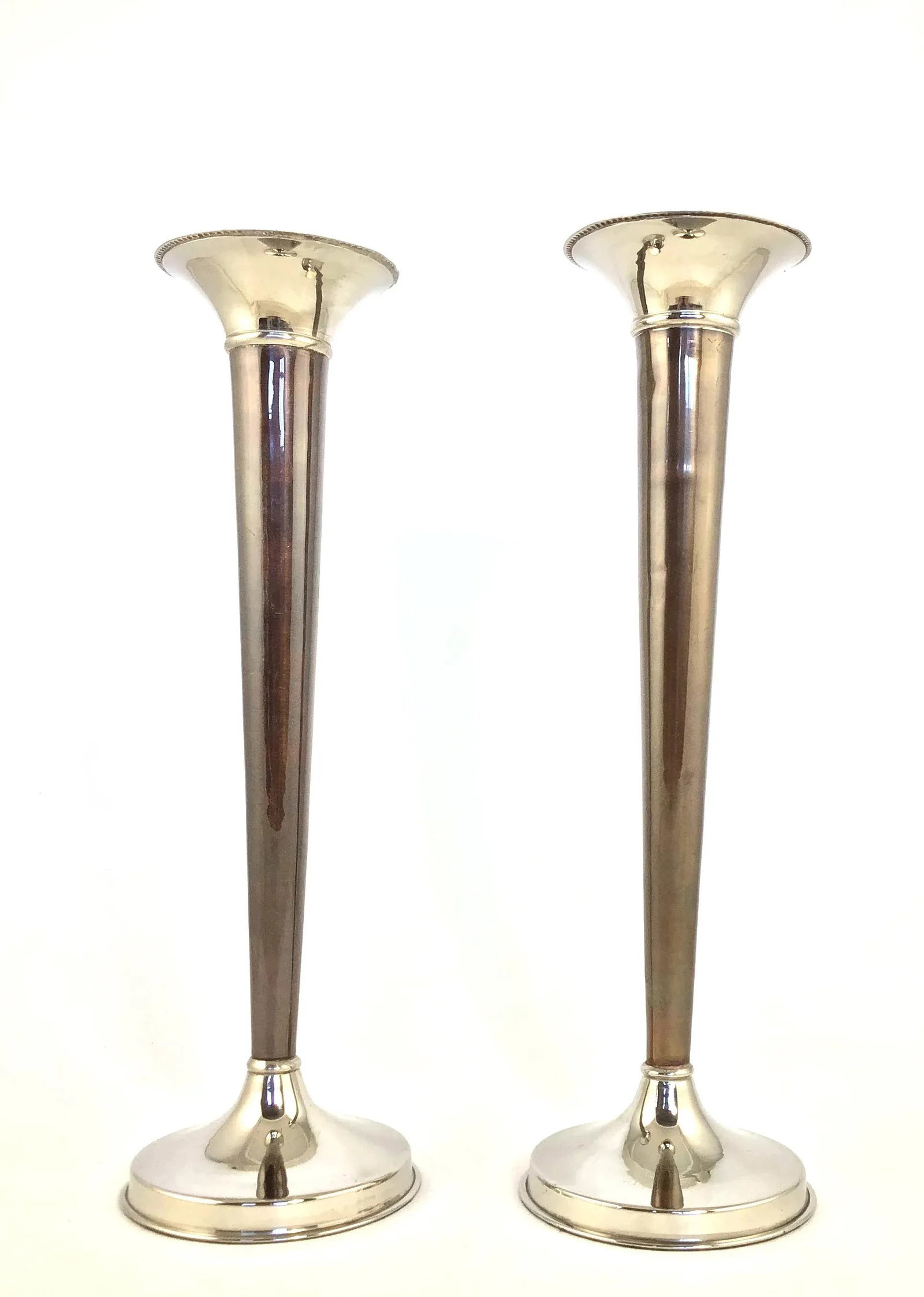 1960s Tall Silver & Bronze Art Deco Candle Holders - a Pair - 3