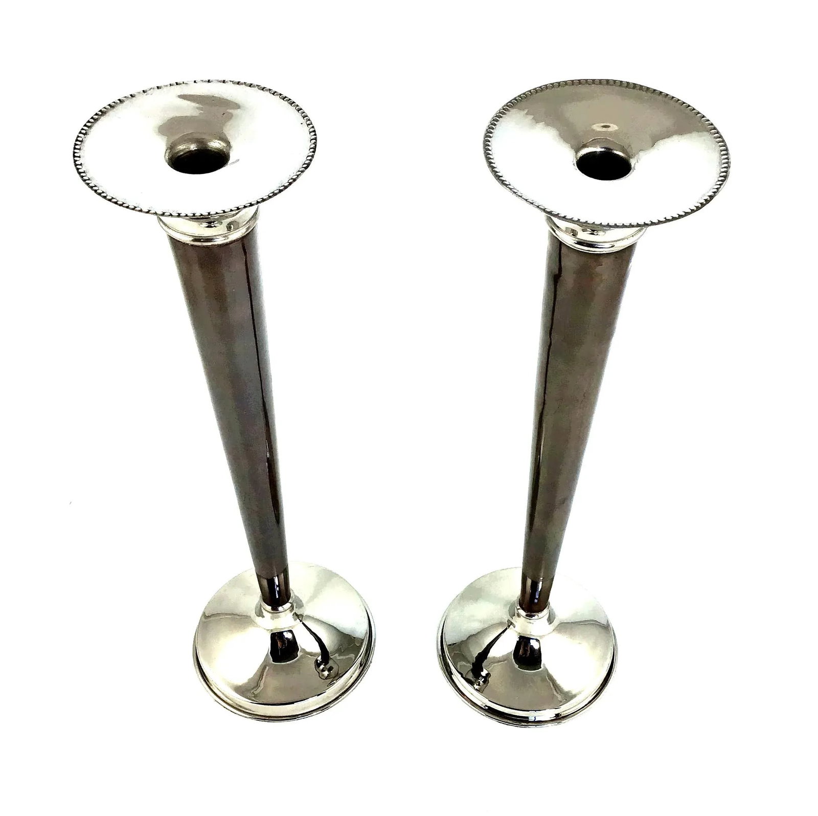 1960s Tall Silver & Bronze Art Deco Candle Holders - a Pair - 4