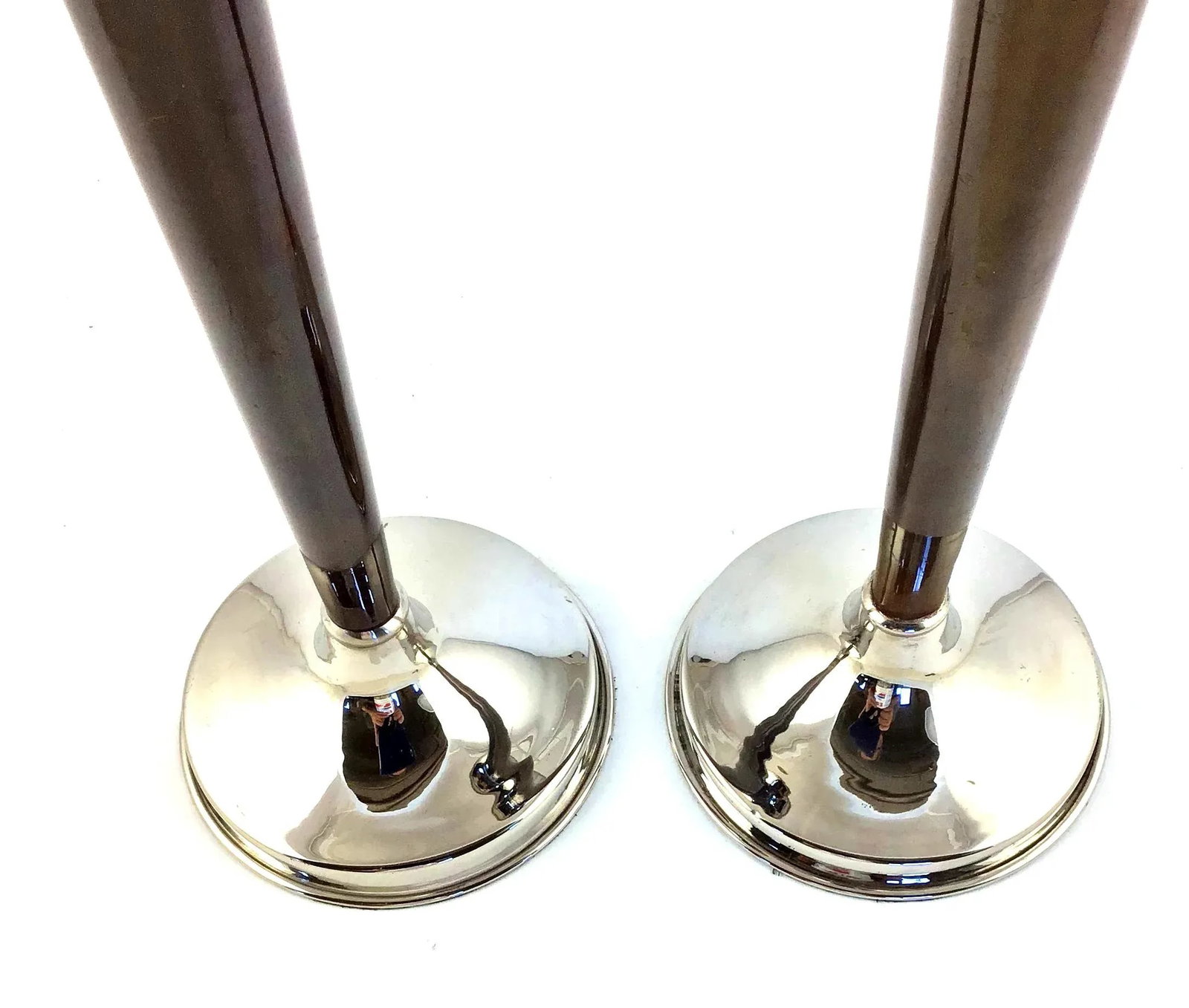 1960s Tall Silver & Bronze Art Deco Candle Holders - a Pair - 5