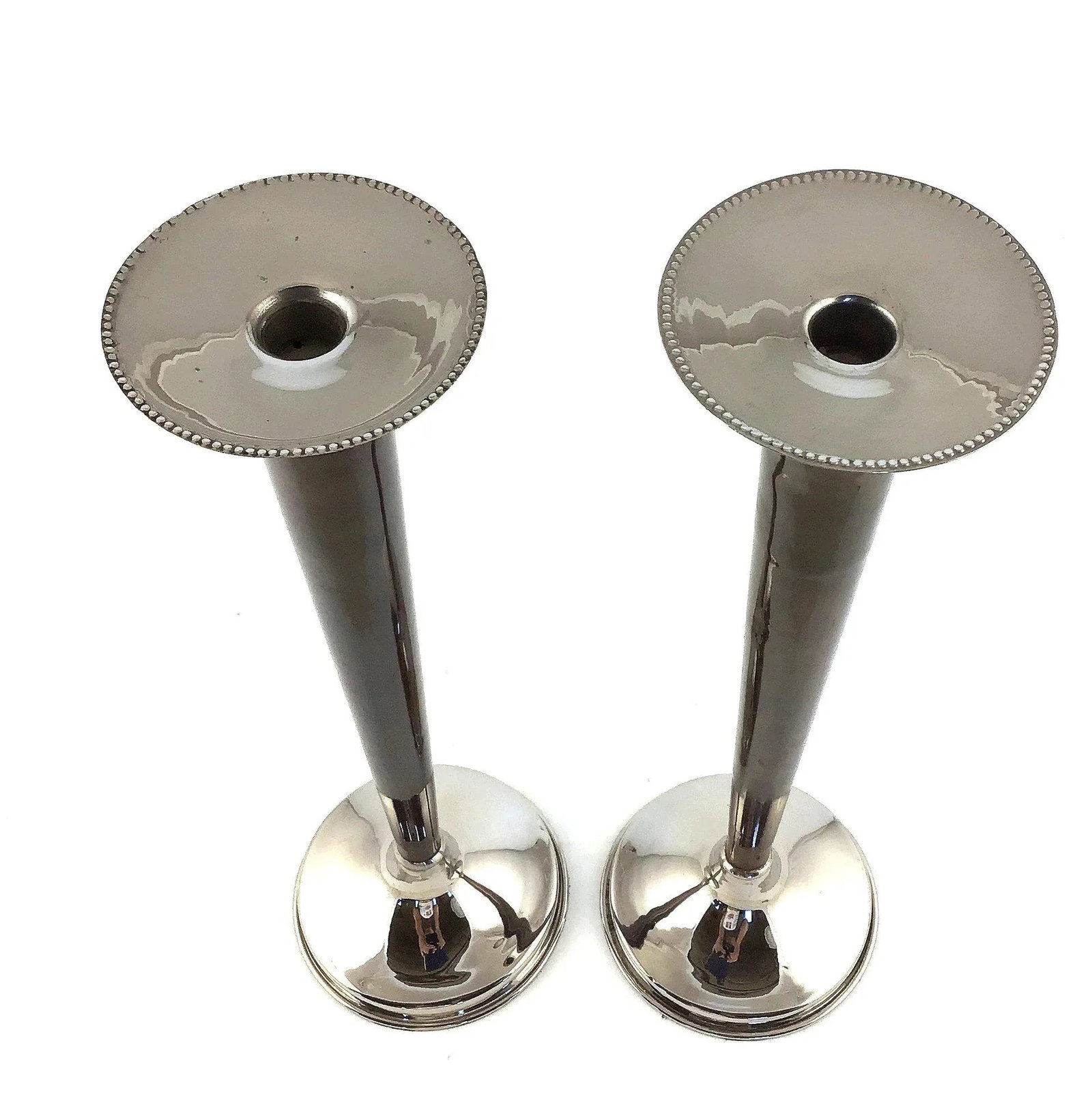 1960s Tall Silver & Bronze Art Deco Candle Holders - a Pair - 7