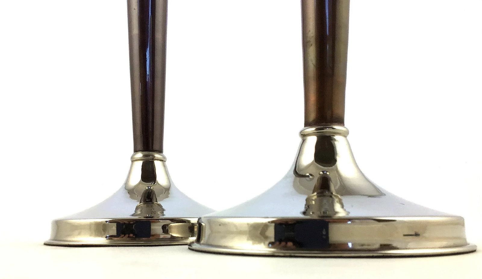 1960s Tall Silver & Bronze Art Deco Candle Holders - a Pair - 9