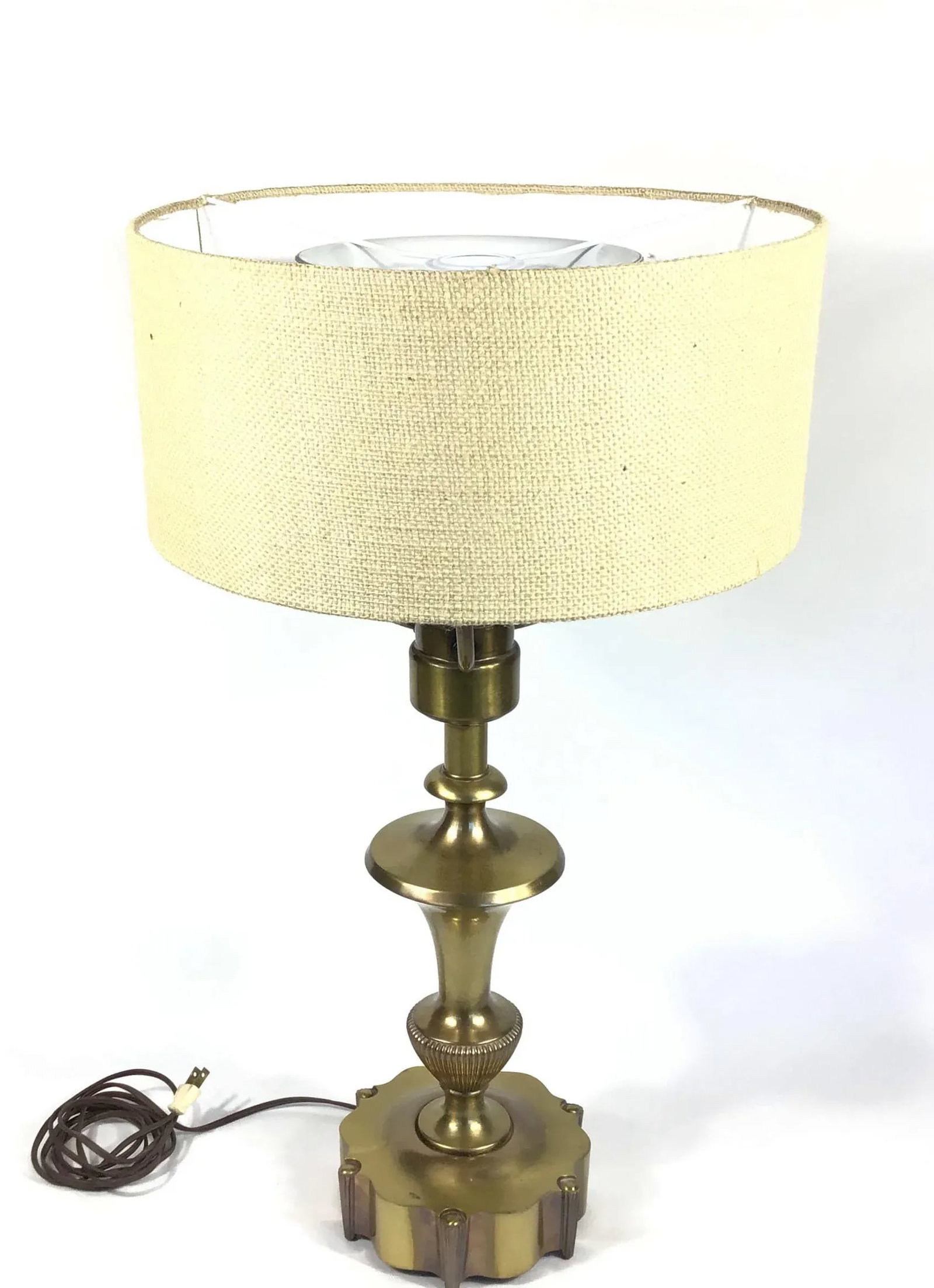1950s Large Brass Neoclassical Table Lamp With Shade - 12
