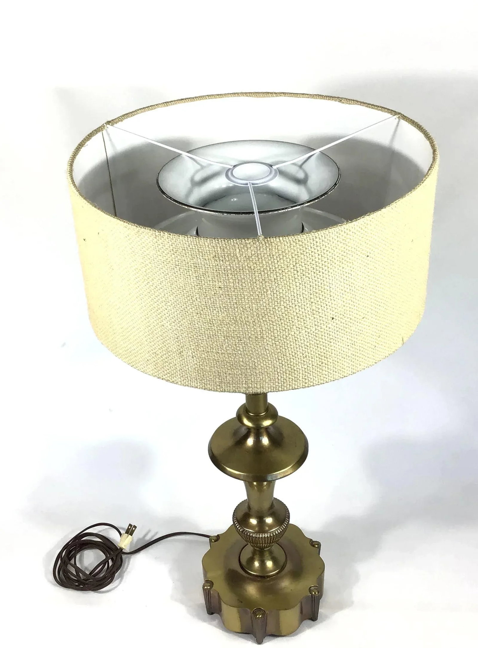 1950s Large Brass Neoclassical Table Lamp With Shade - 2