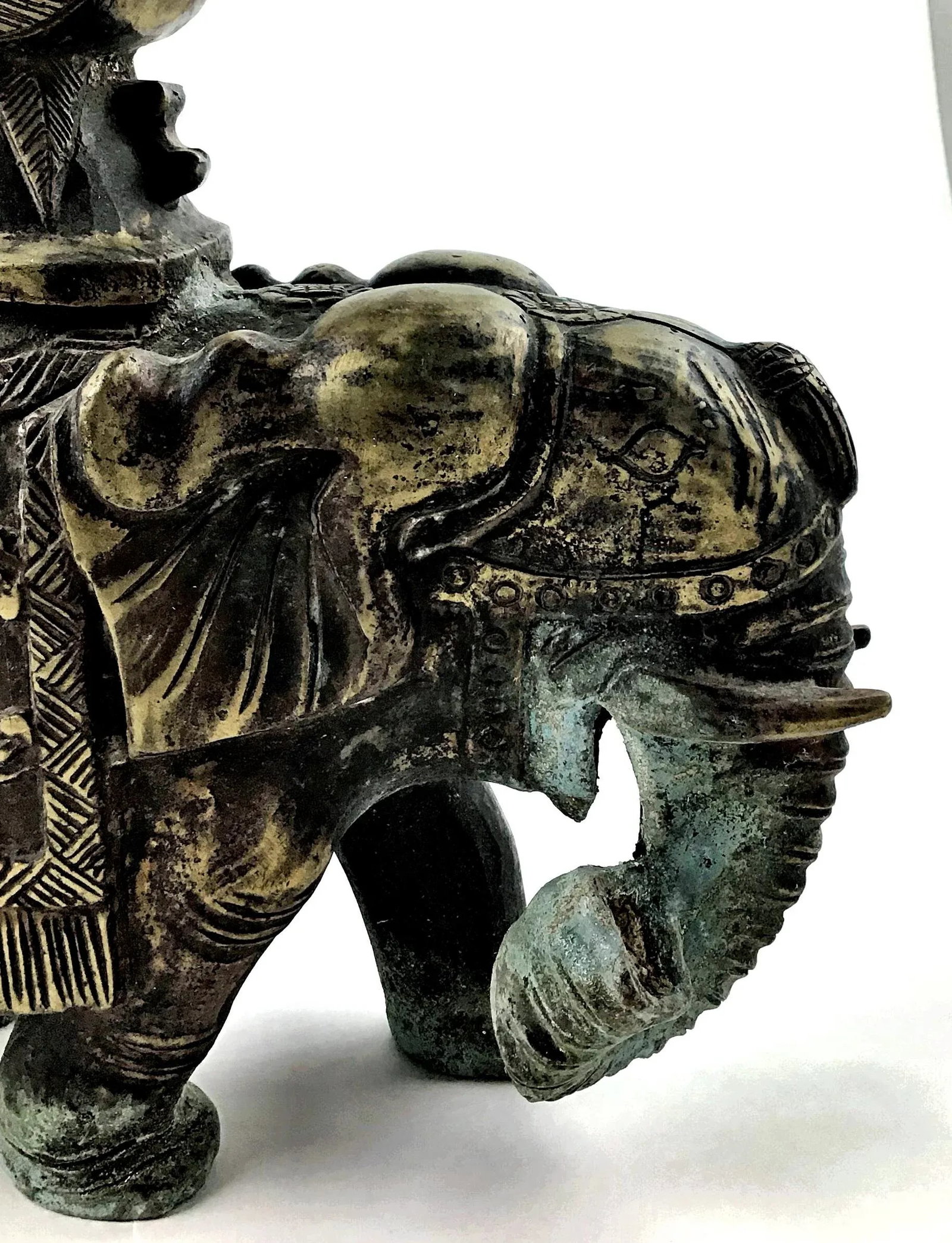 1920's Vintage Solid Brass Carved Elephant Vase - 10