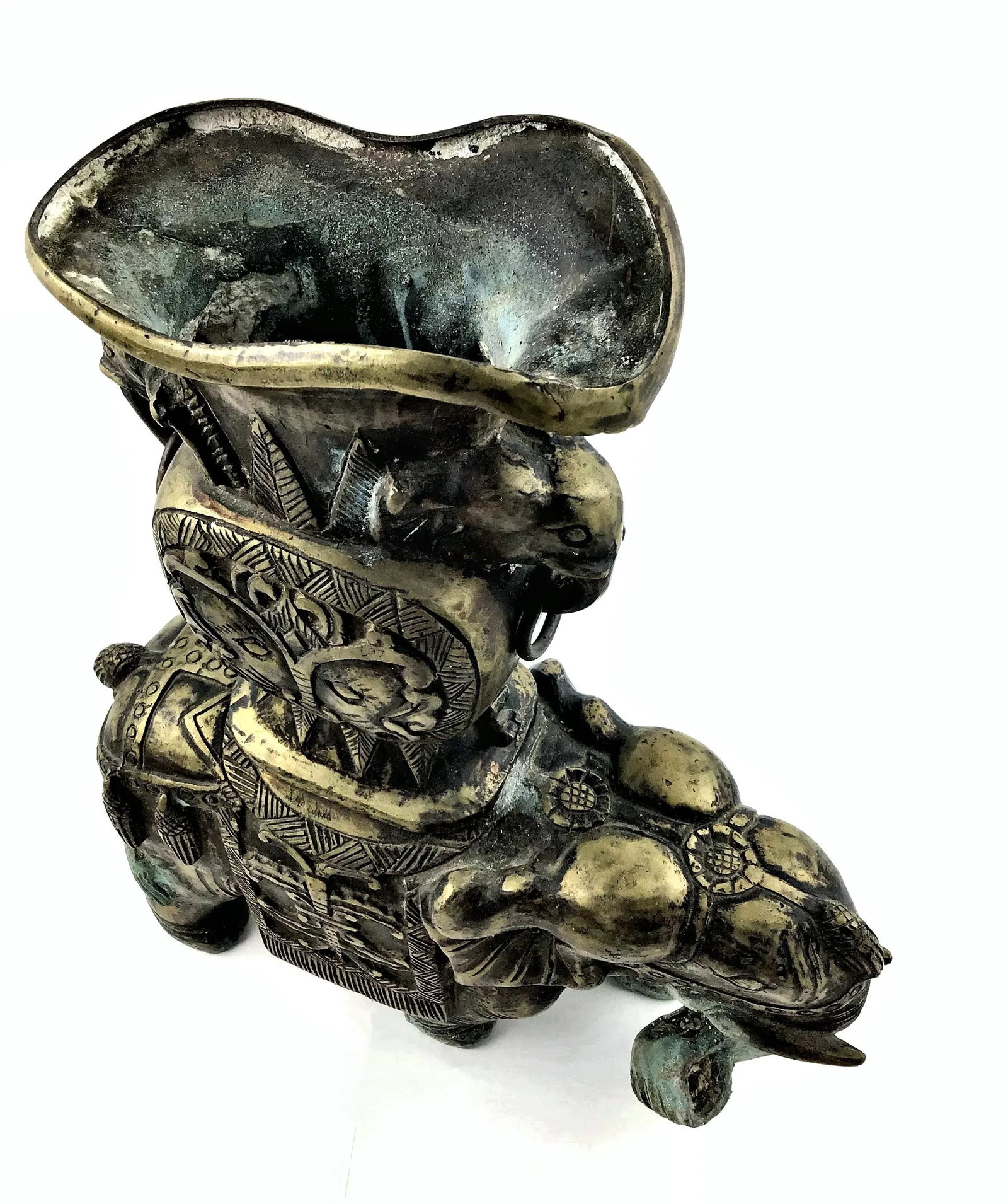 1920's Vintage Solid Brass Carved Elephant Vase - 11