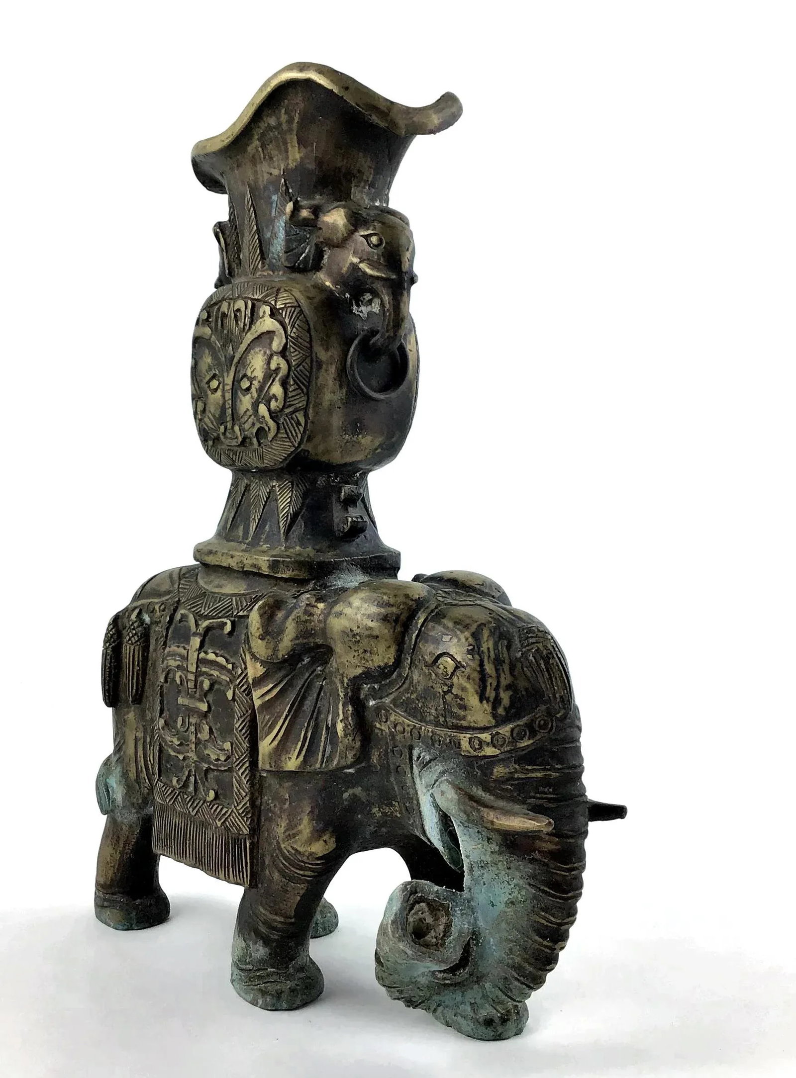 1920's Vintage Solid Brass Carved Elephant Vase - 2