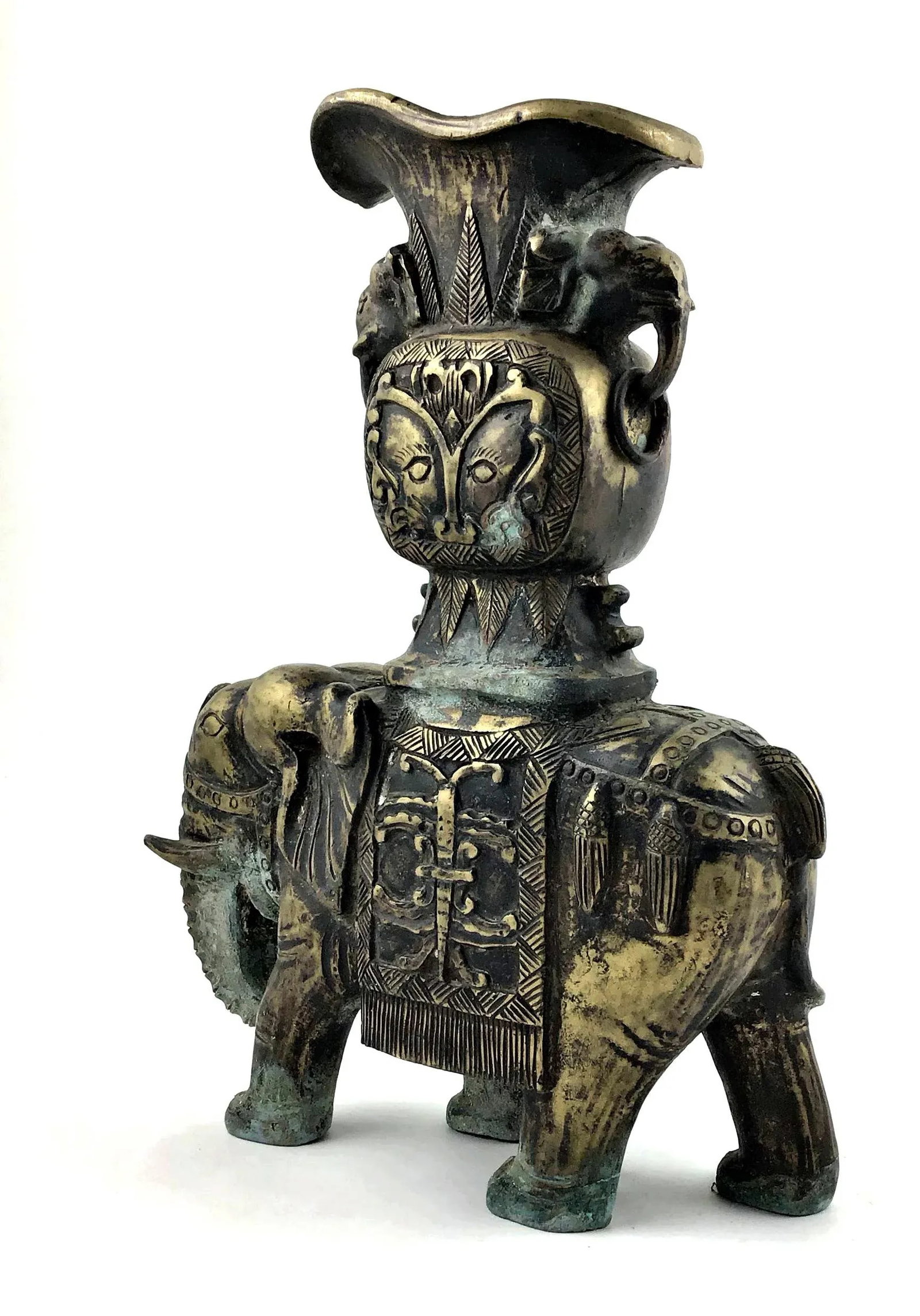 1920's Vintage Solid Brass Carved Elephant Vase - 3