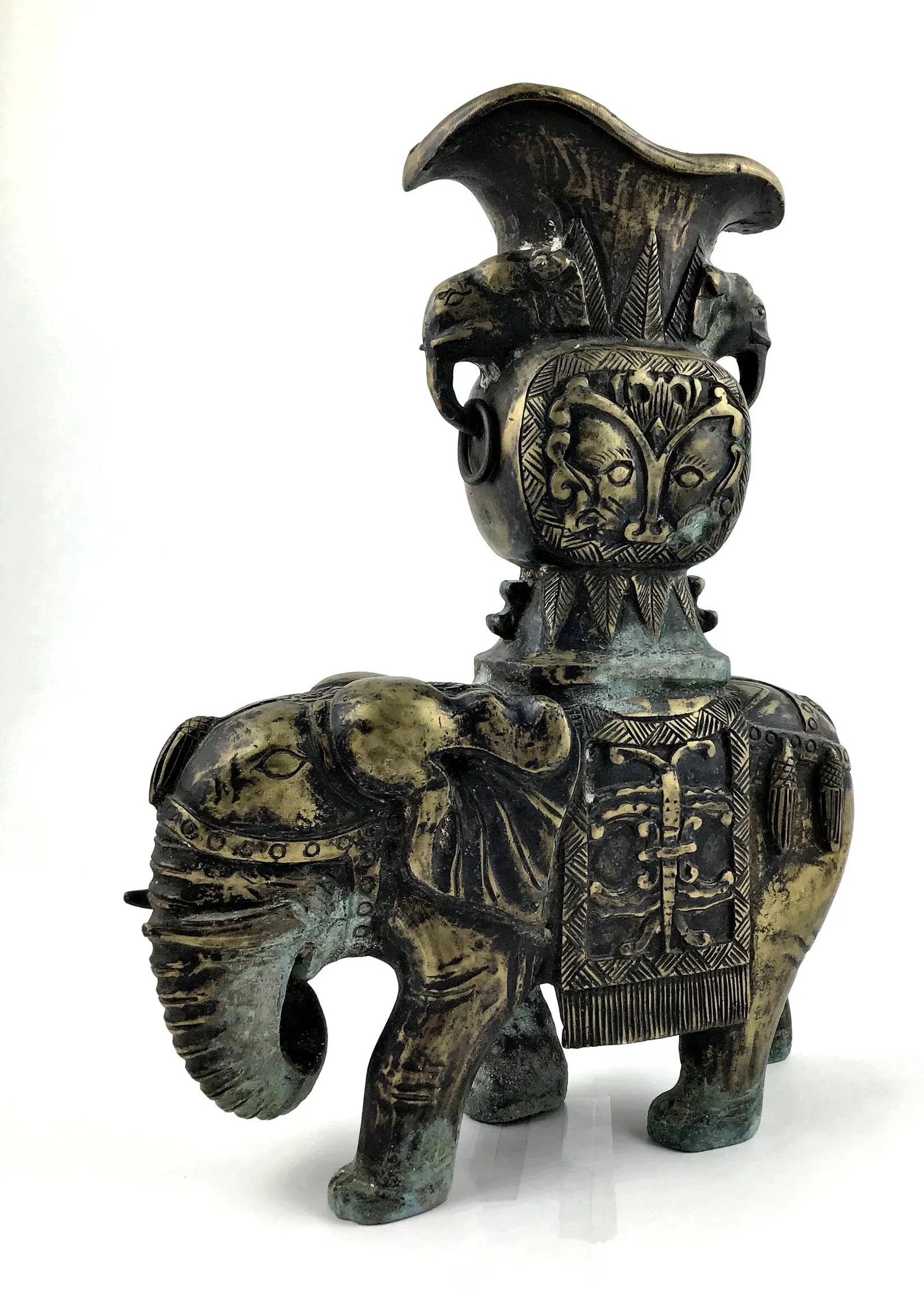 1920's Vintage Solid Brass Carved Elephant Vase - 4