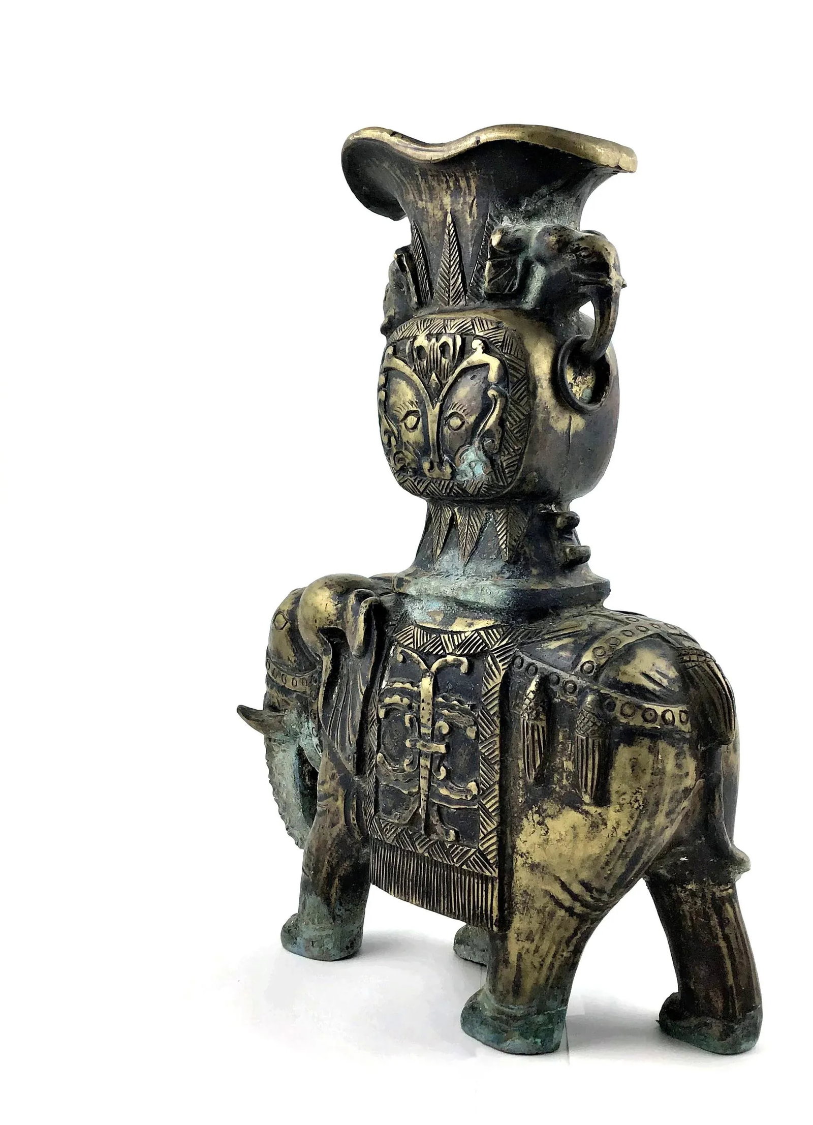 1920's Vintage Solid Brass Carved Elephant Vase - 5