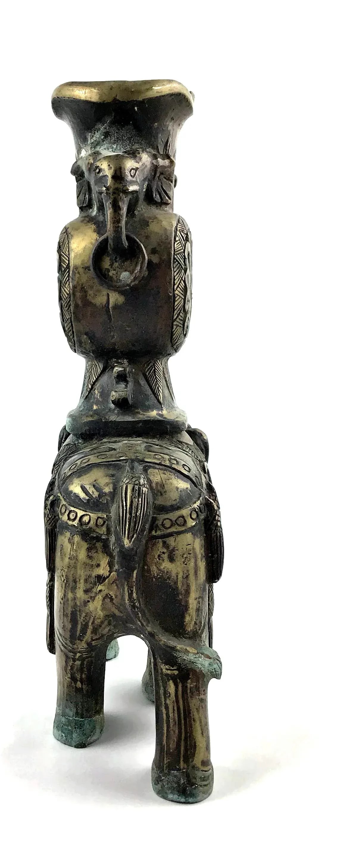 1920's Vintage Solid Brass Carved Elephant Vase - 6