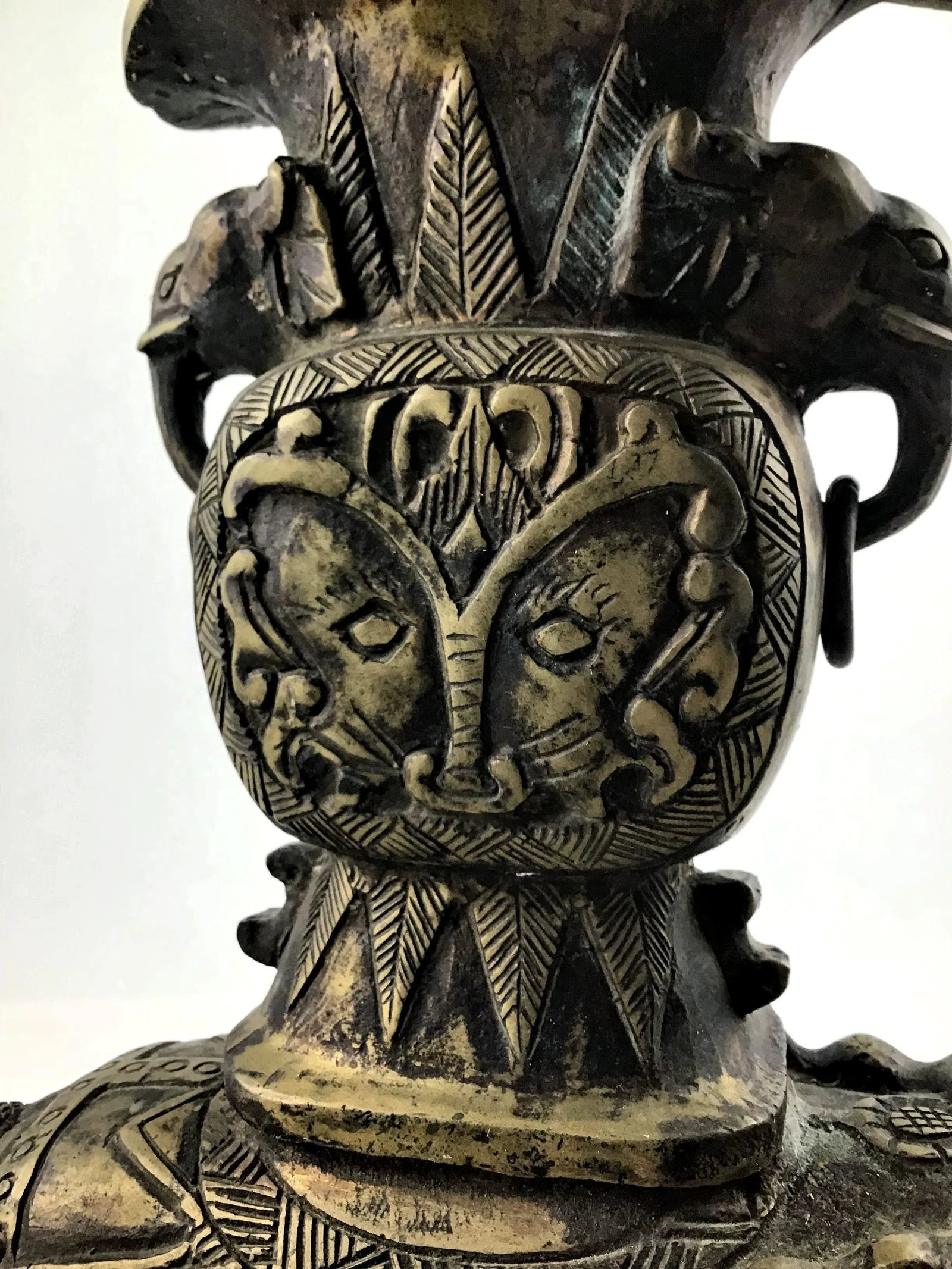 1920's Vintage Solid Brass Carved Elephant Vase - 7