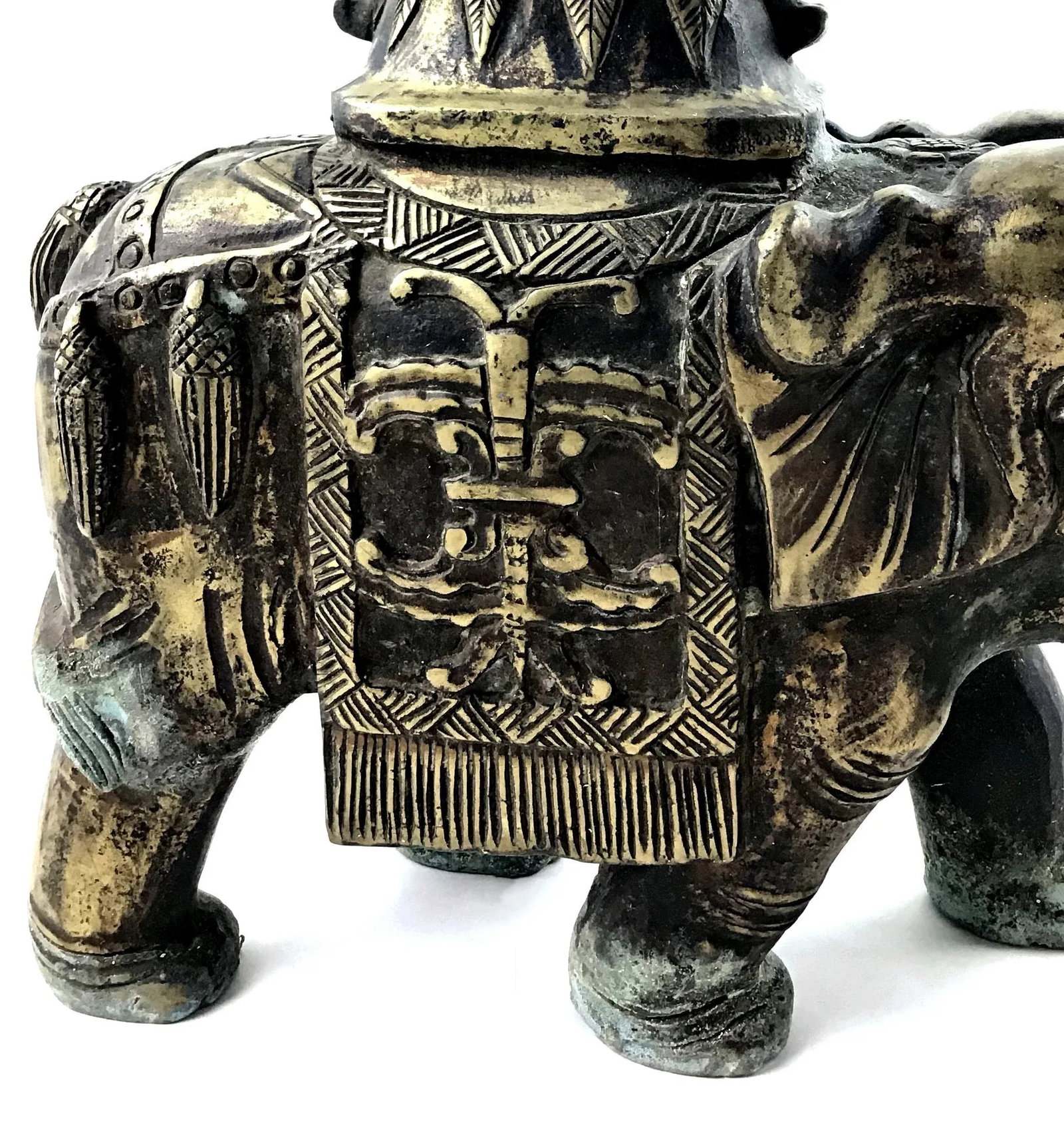 1920's Vintage Solid Brass Carved Elephant Vase - 8