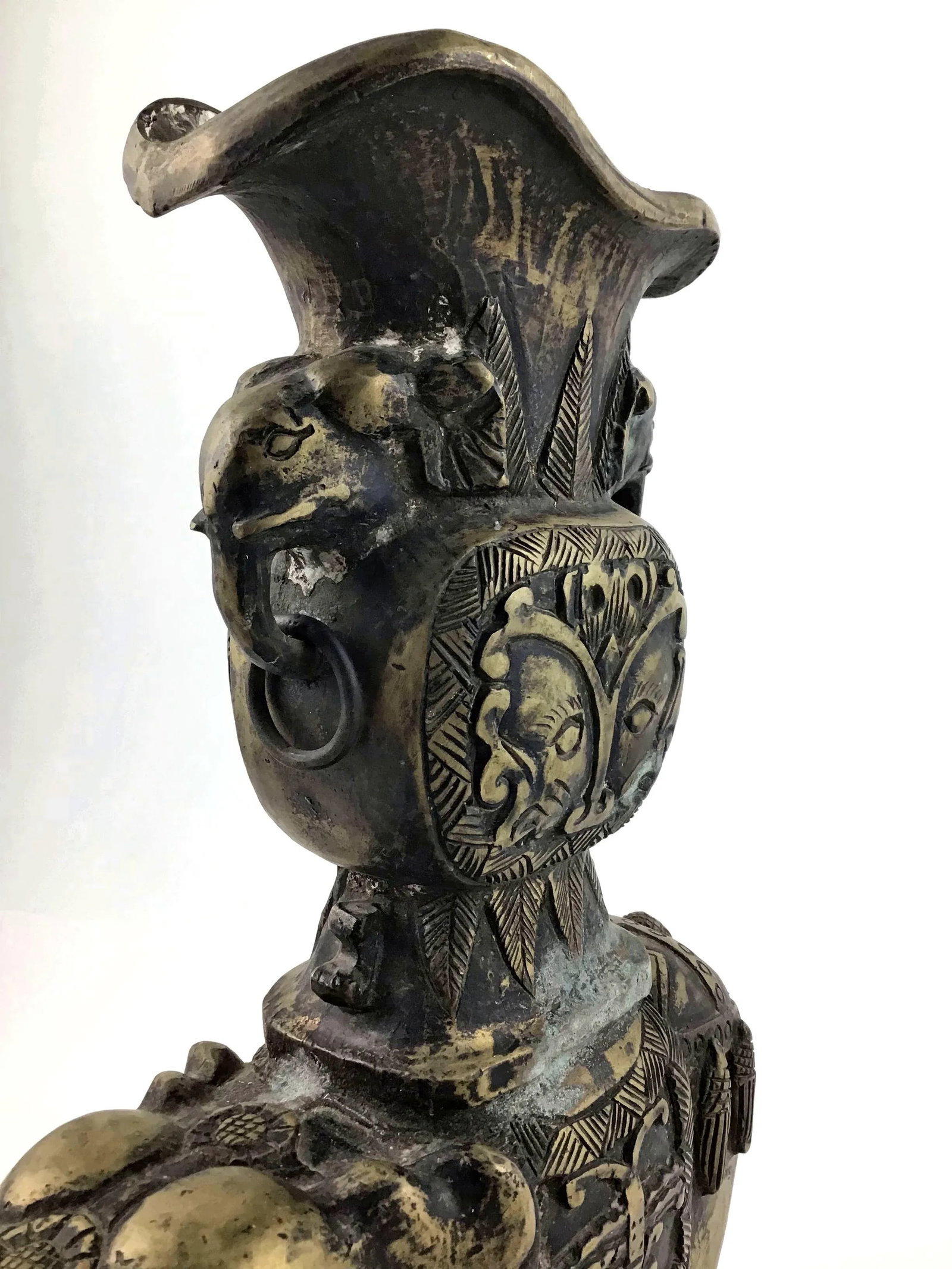 1920's Vintage Solid Brass Carved Elephant Vase - 9