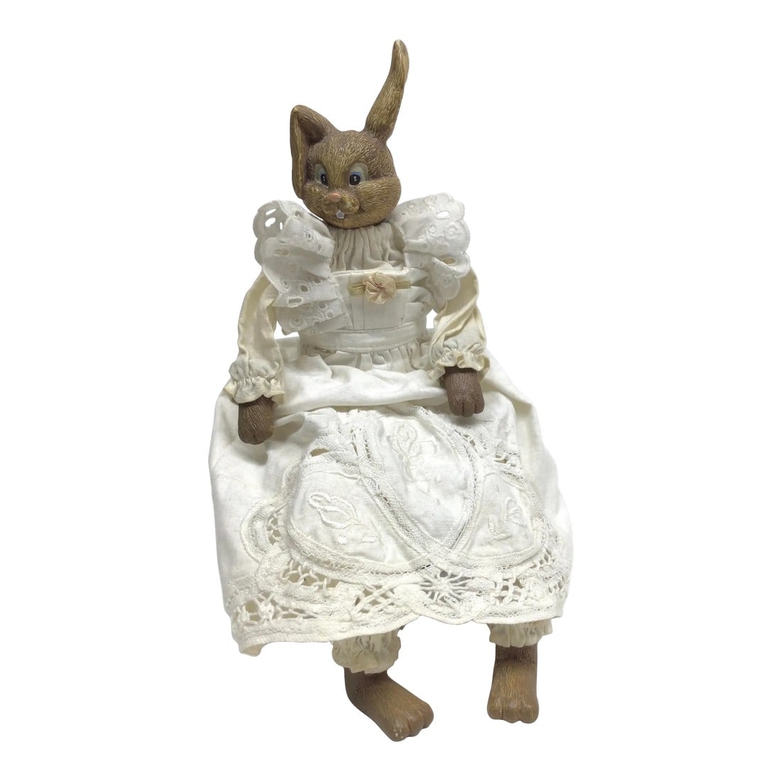1920's Porcelain Bunny With Hand Crochet Dress: A beautiful piece of history This Victorian Bunny Rabbit is absolutely exquisite! The Head, hands and feet are hand painted porcelain. Her Outfit is very elaborate and beautifully embellished. The