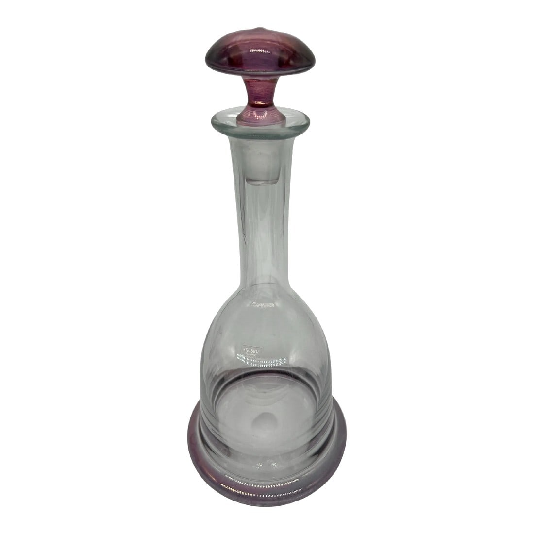 Vintage Kronos Poland Crystal Decanter Amethyst to Clear: Lovely glass decanter with amethyst stopper and bottom. This carafe was made in Poland by Kronos. The bottom of the decanter is a dark amethyst/ purple as it goes to the top you are see it fade to cle